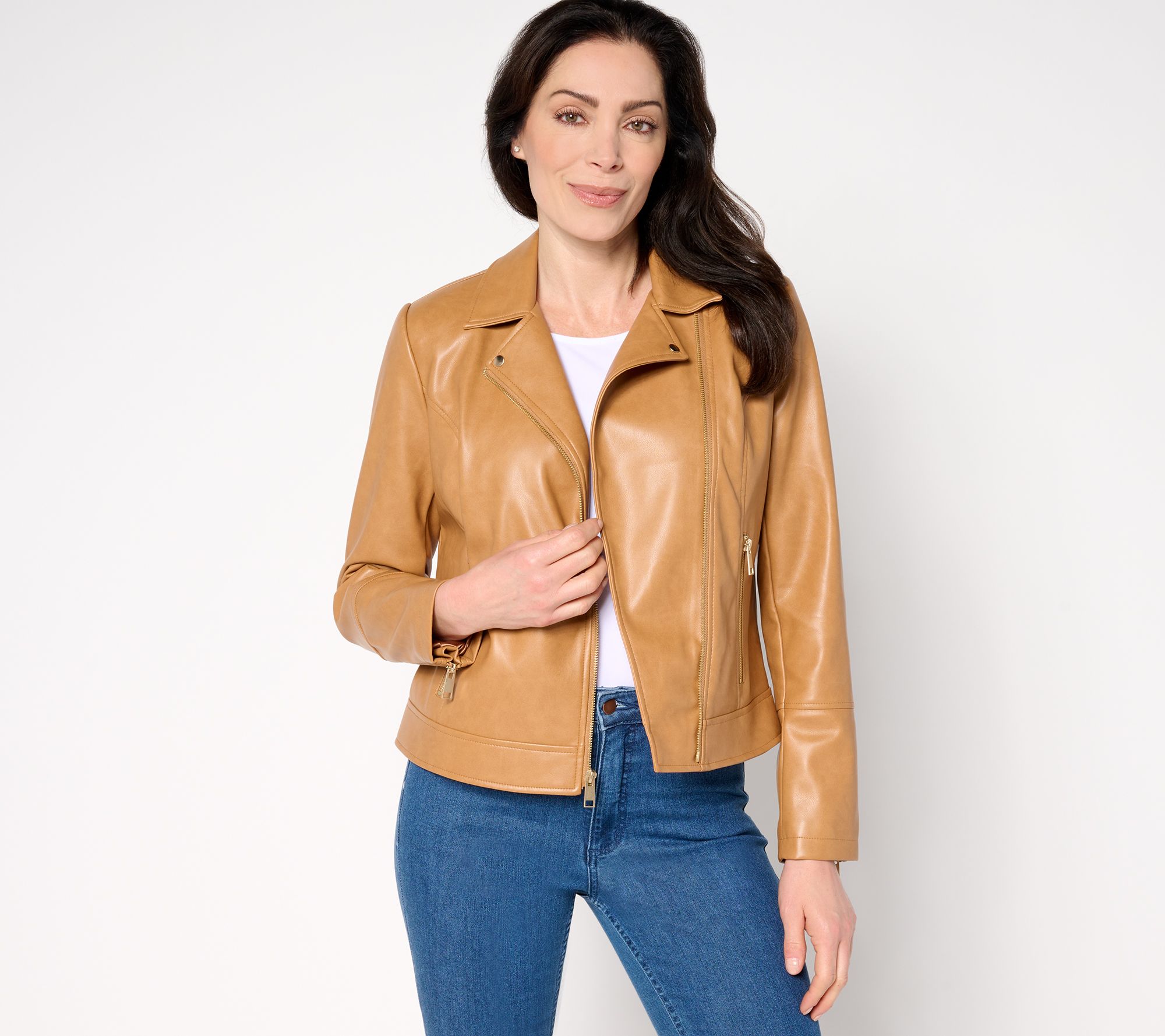 "As Is" Denim & Co. Faux Leather Long Sleeve Moto Jacket w/ Zip