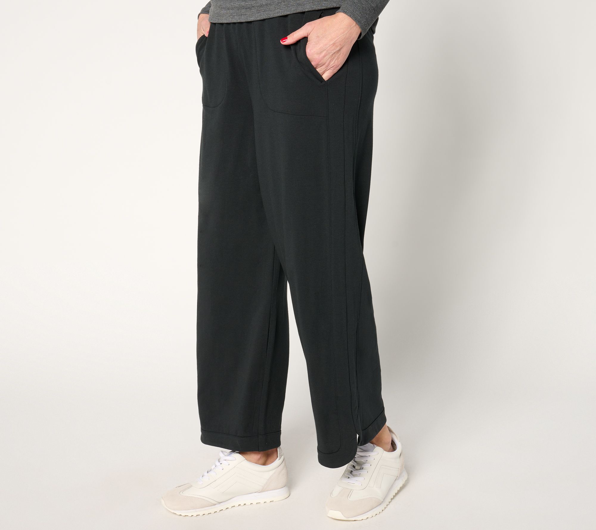 "As Is" AnyBody Petite Straight Leg Cozy Knit Pants with Curved Hem