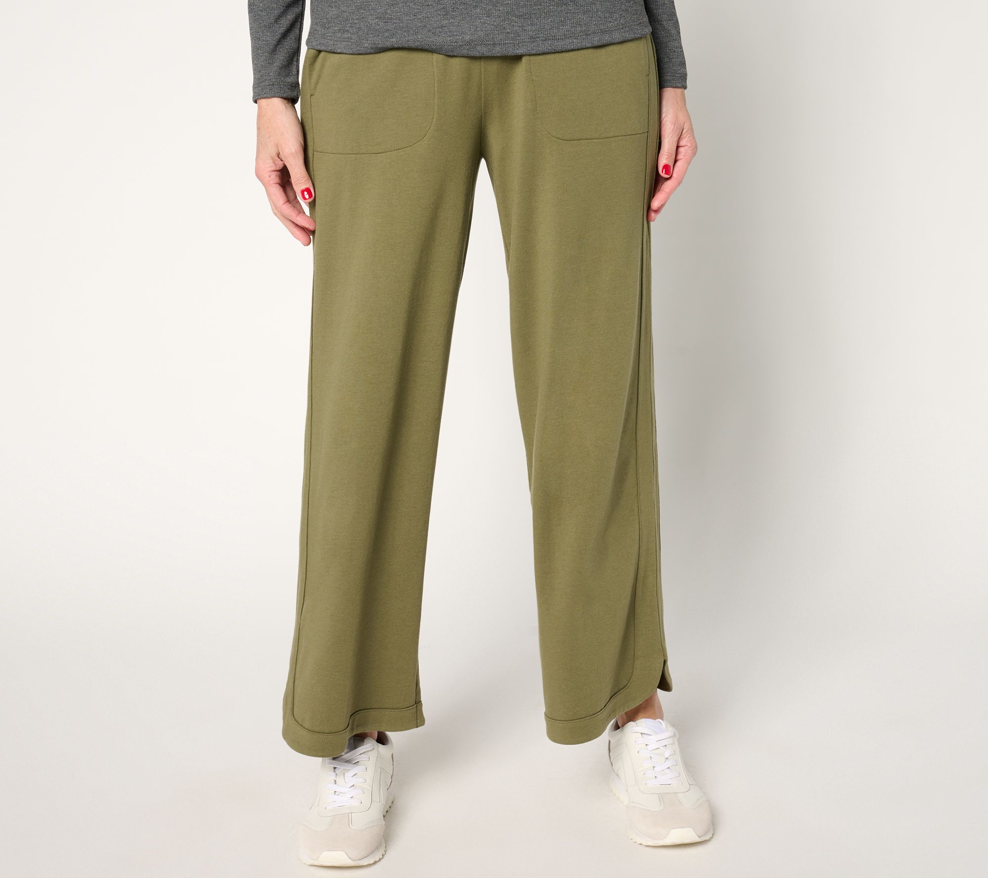 "As Is" AnyBody Petite Straight Leg Cozy Knit Pants with Curved Hem