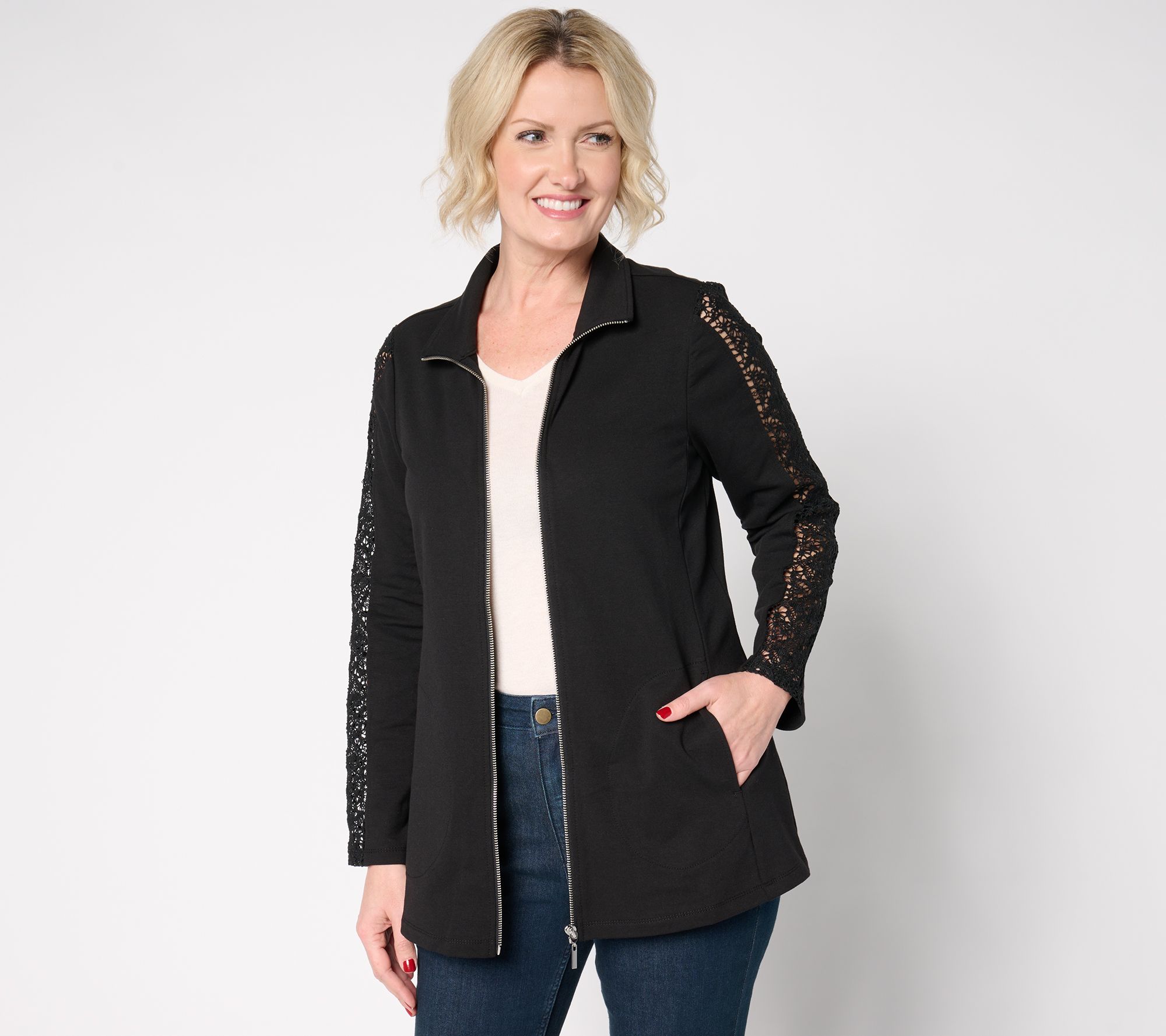 "As Is" Susan Graver Weekend Regular Stretch Marina Knit Zip Front Jacket