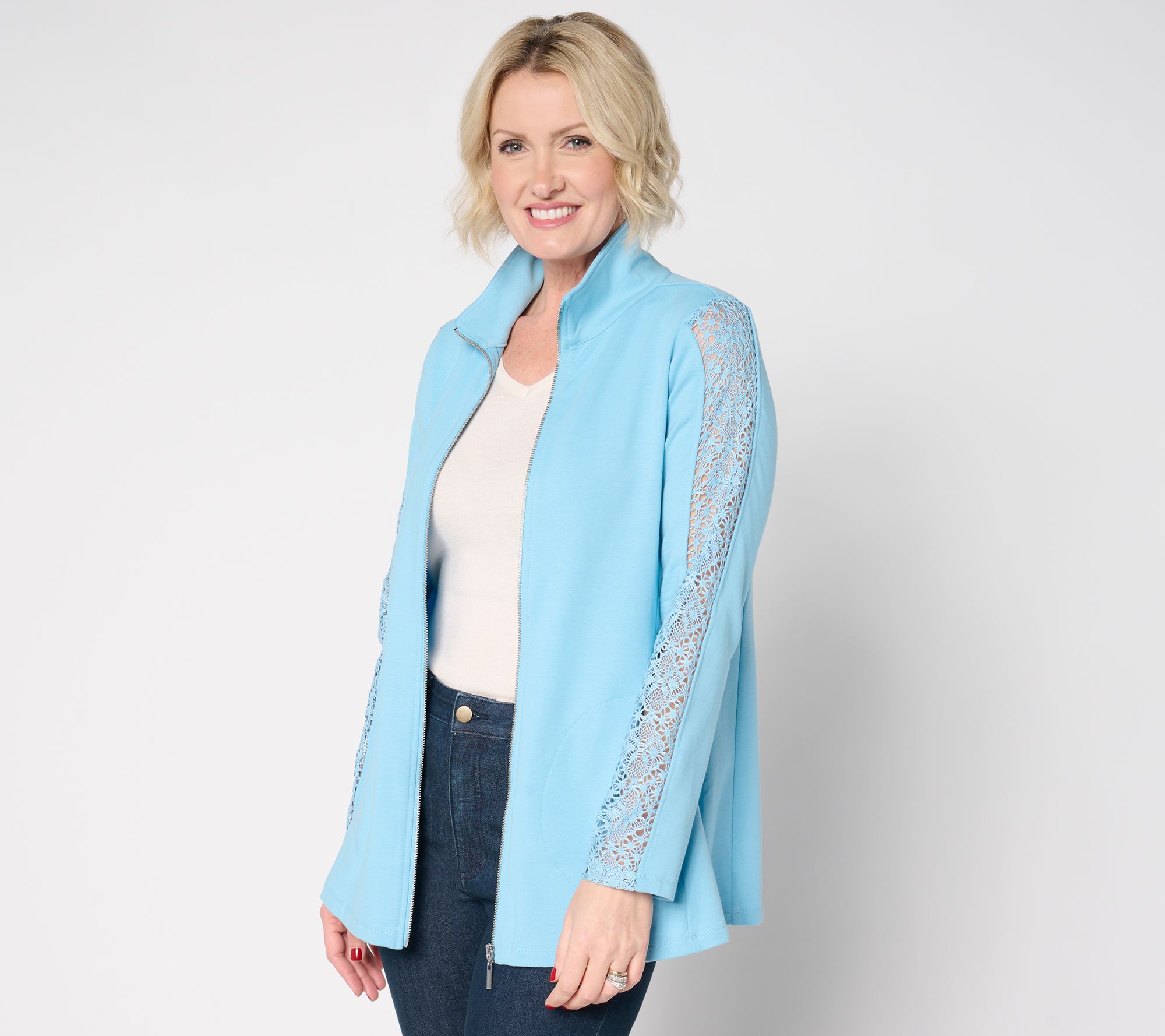 "As Is" Susan Graver Weekend Regular Stretch Marina Knit Zip Front Jacket