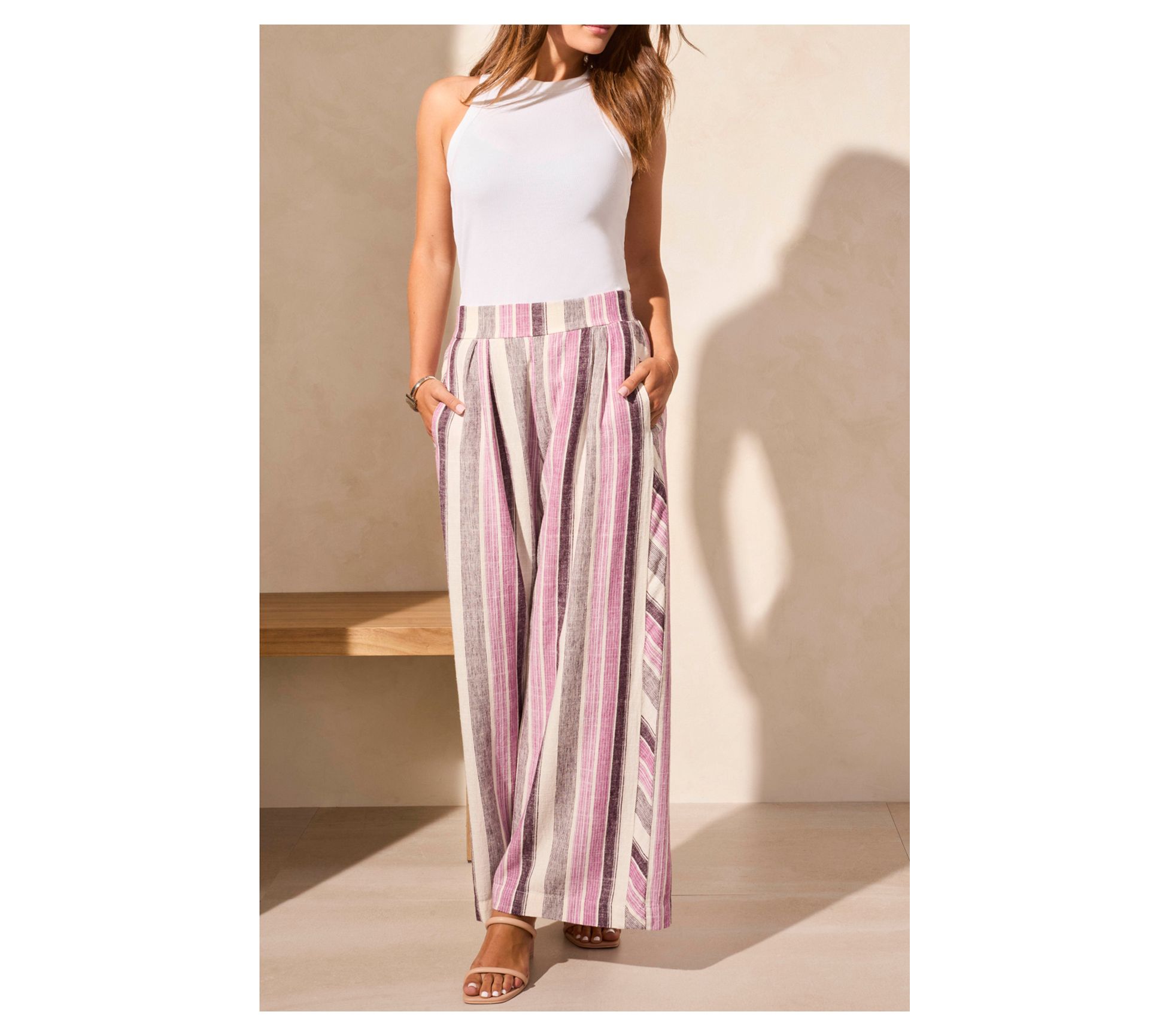 Tribal Pull-On Flowy Wide Leg Pants With Pockets