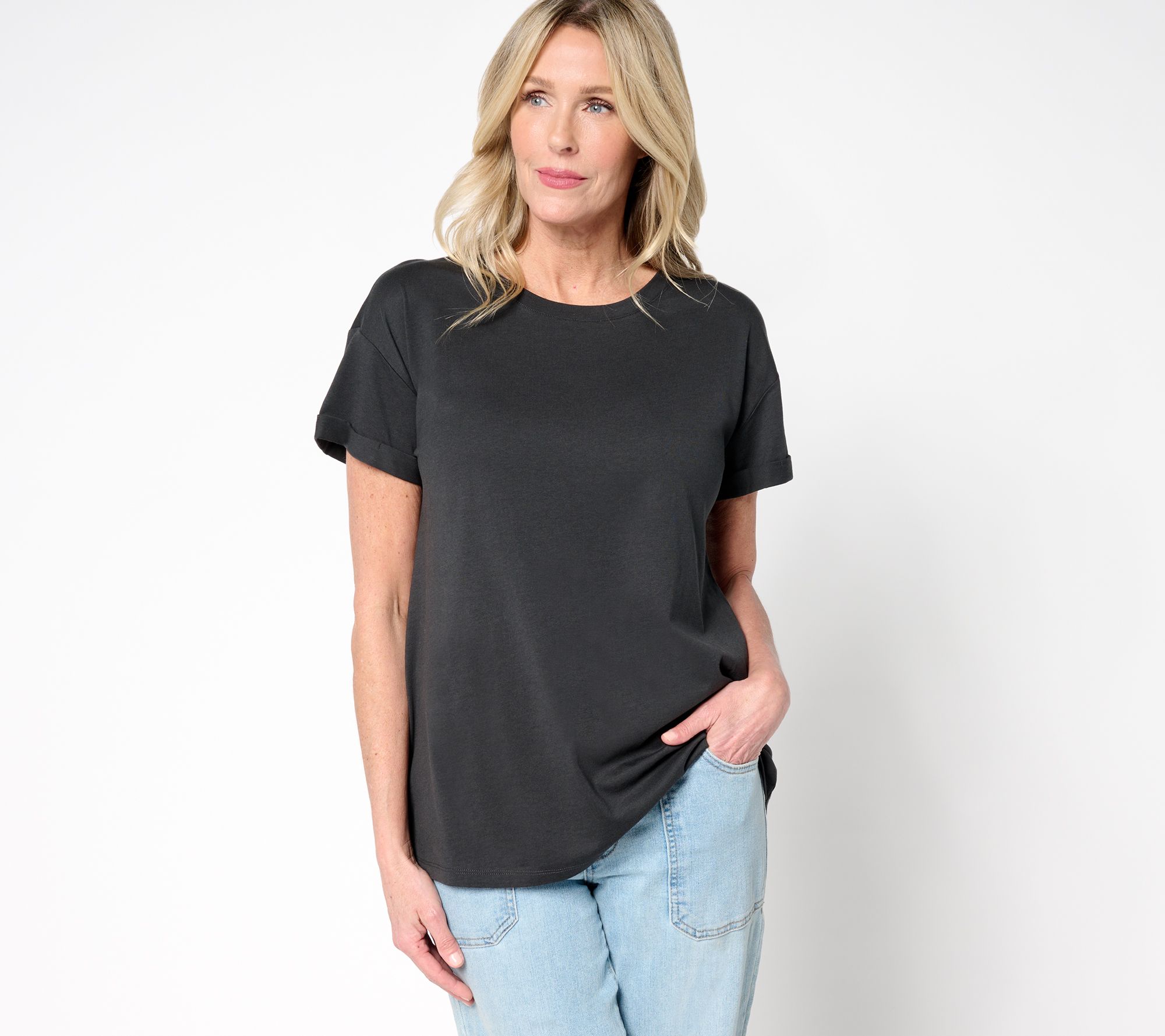 "As Is" LOGO Principles by Lori Goldstein Knit Tee with Cuff Sleeve