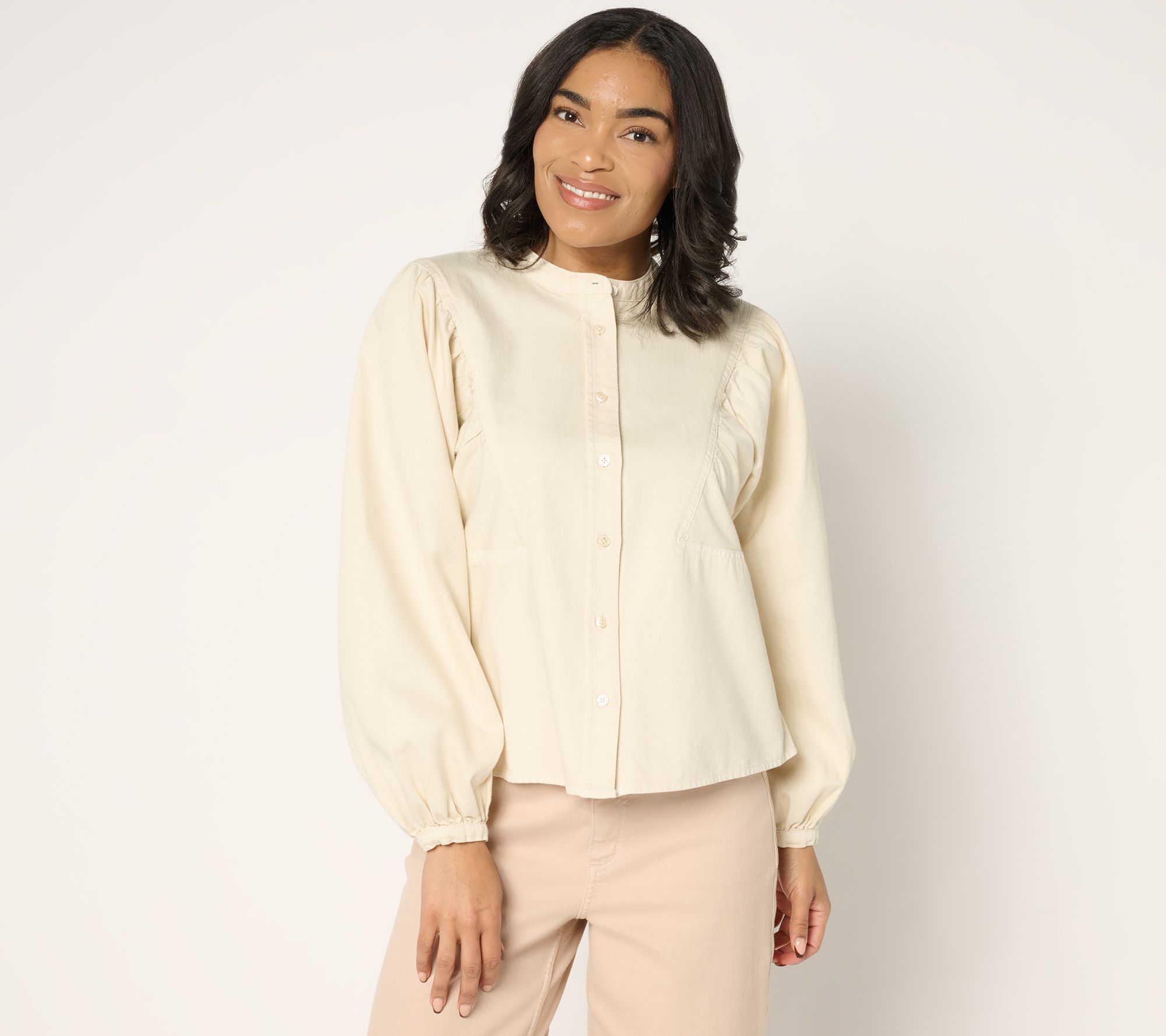 "As Is" Me by Jennie Garth Dahlia Almond Milk Cotton Denim Shirt