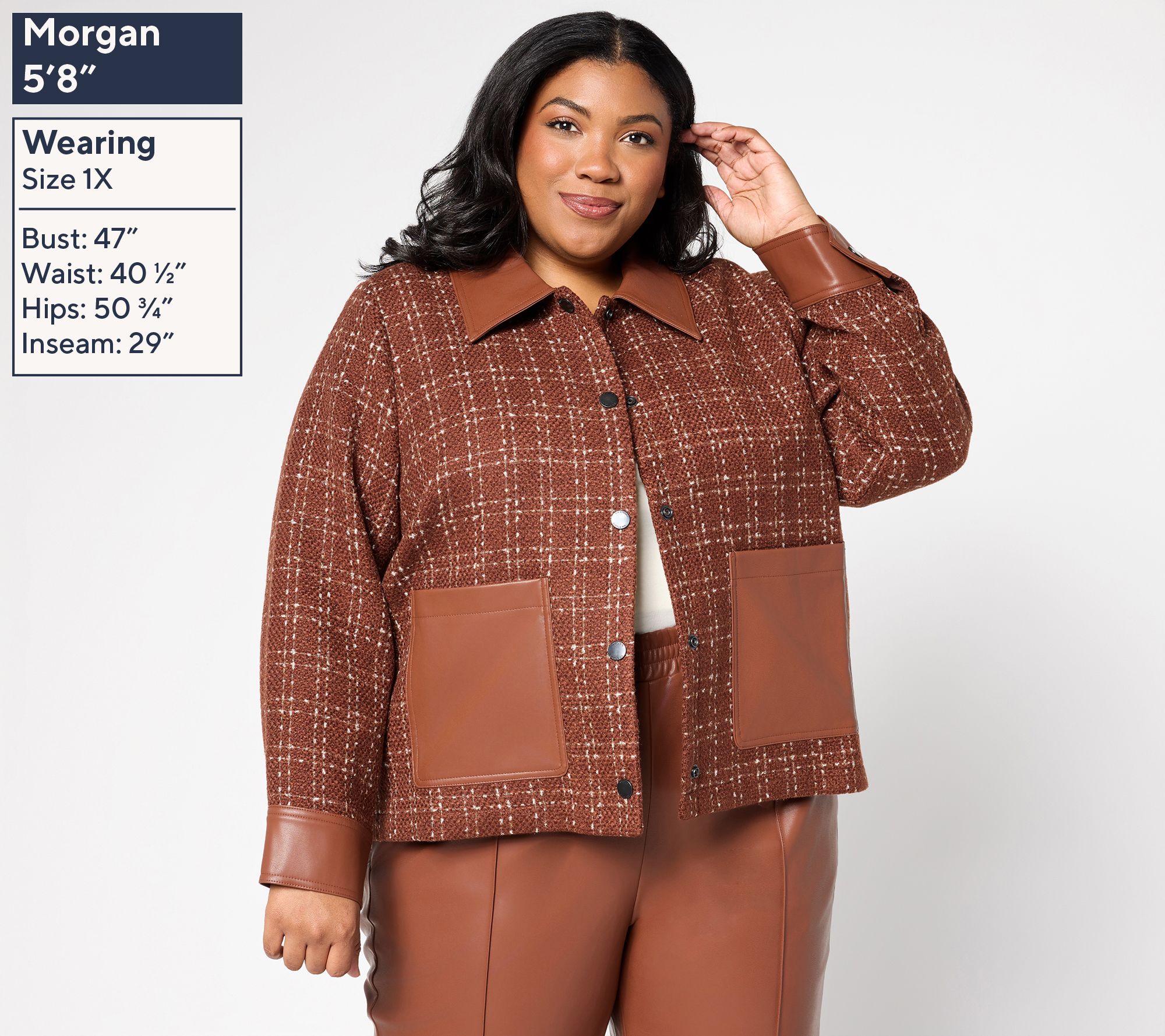 RM Studio x Rebecca Minkoff Plaid Tweed Jacket with Faux Leather