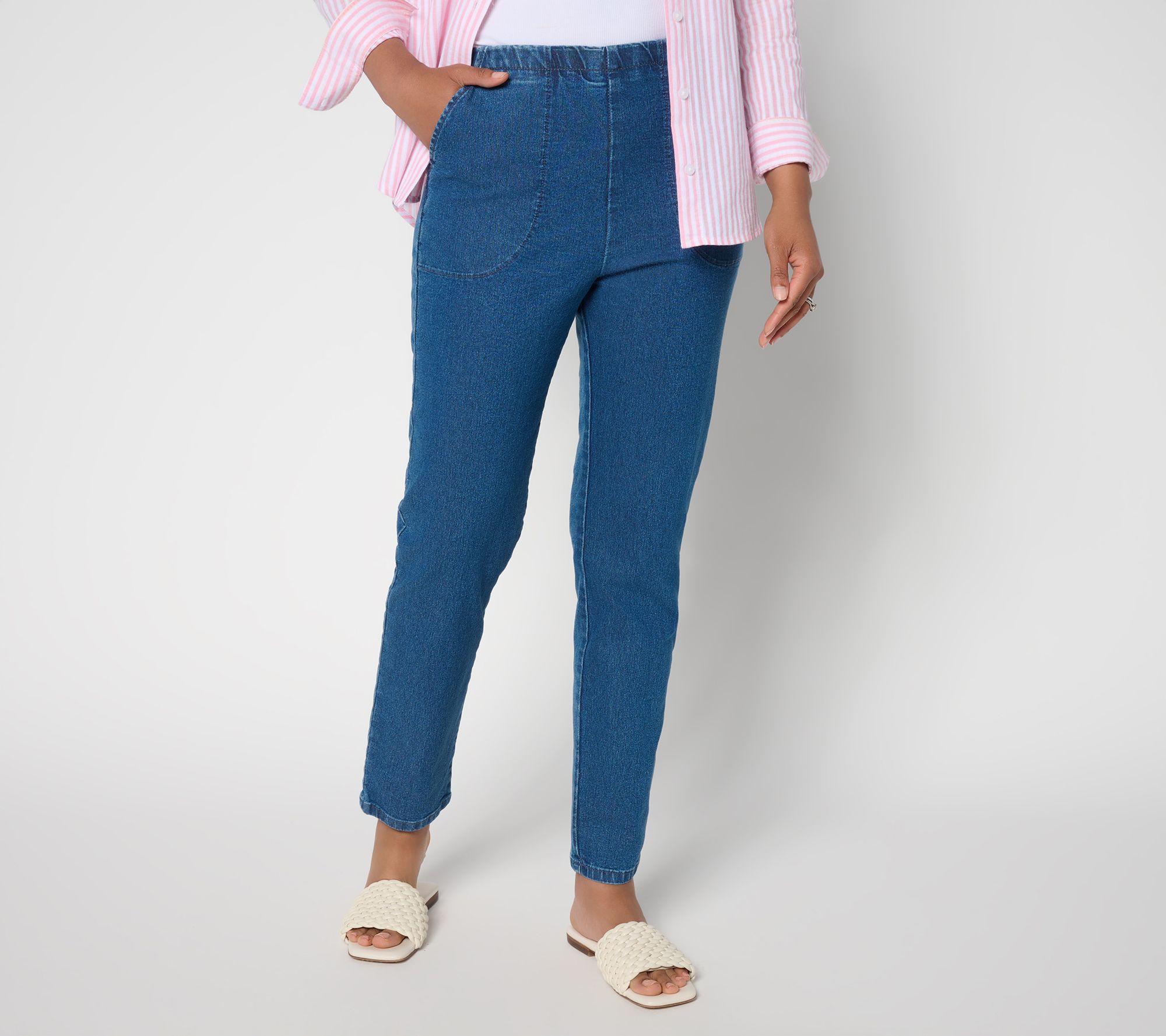 "As Is" Denim & Co. Petite Indigo Flat Front Side Pocket Pant