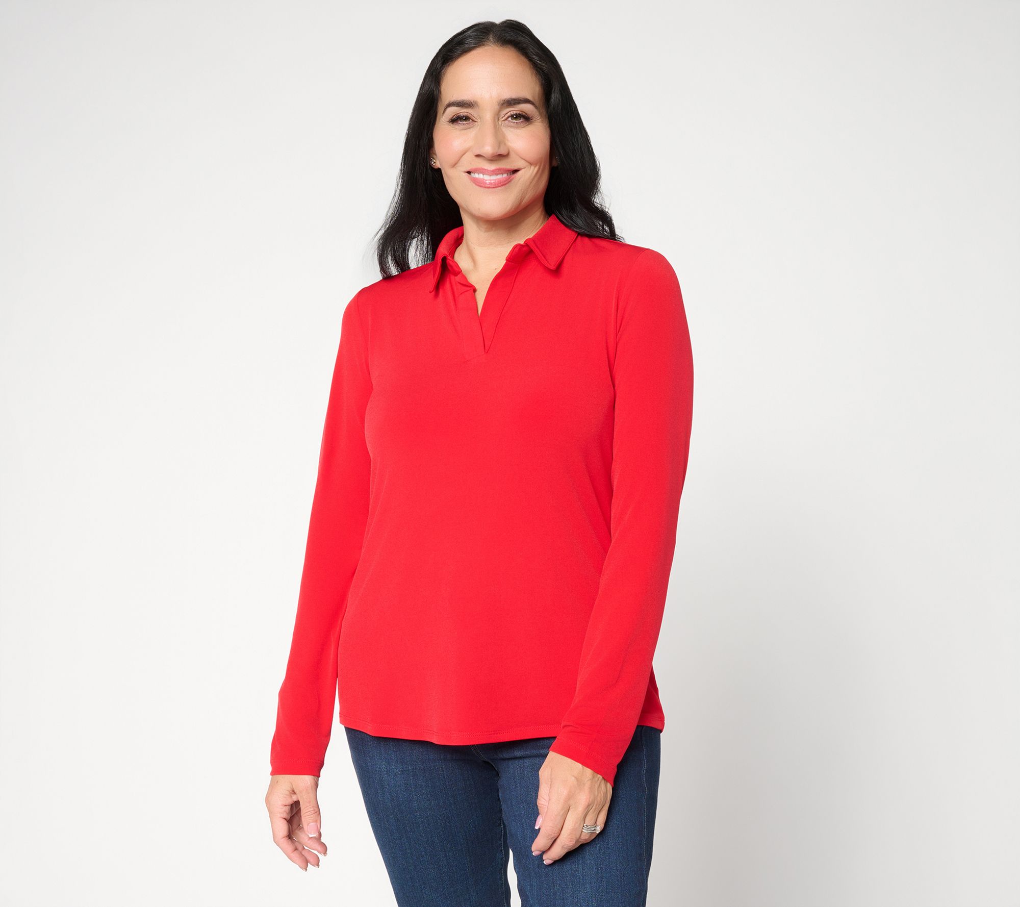  Susan Graver Liquid Knit Pullover Henley Top with Shirttail
