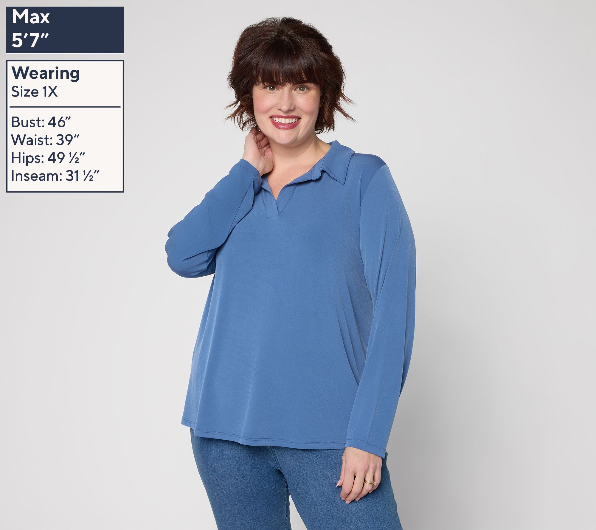 Susan Graver Liquid Knit Pullover Henley Top with Shirttail - QVC.com