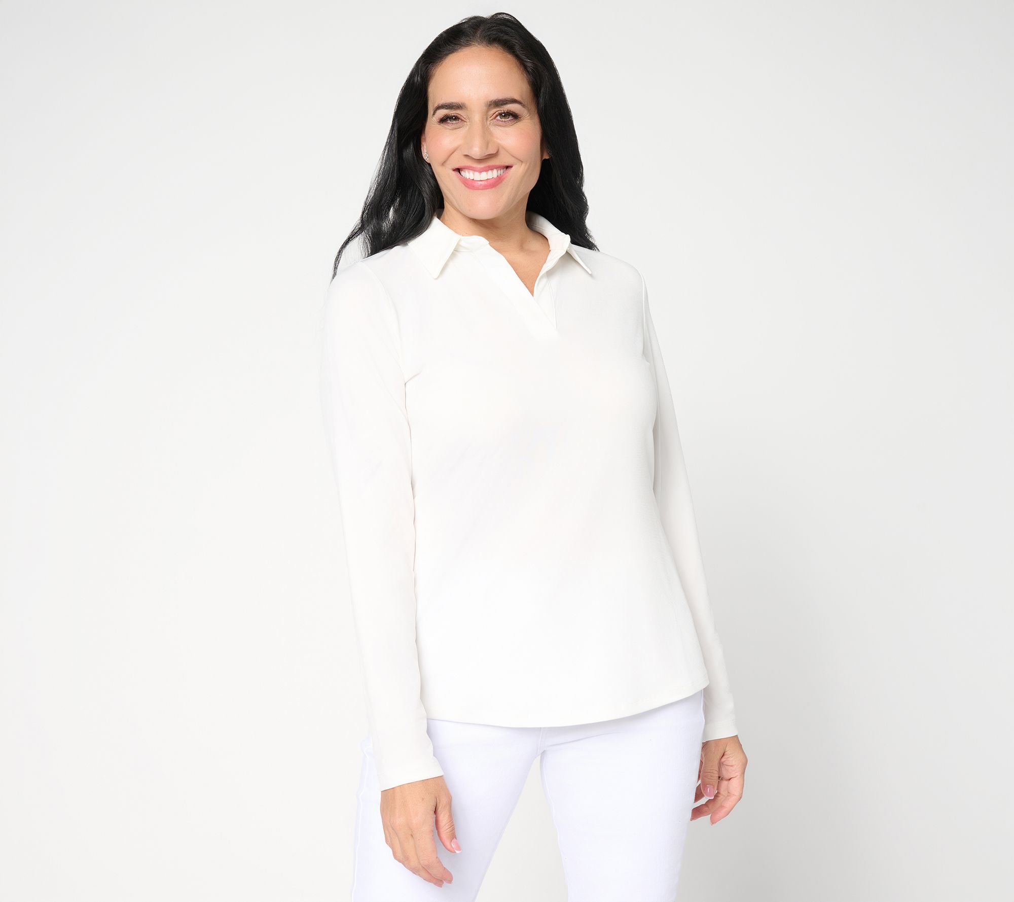 Susan Graver Liquid Knit Pullover Henley Top with Shirttail