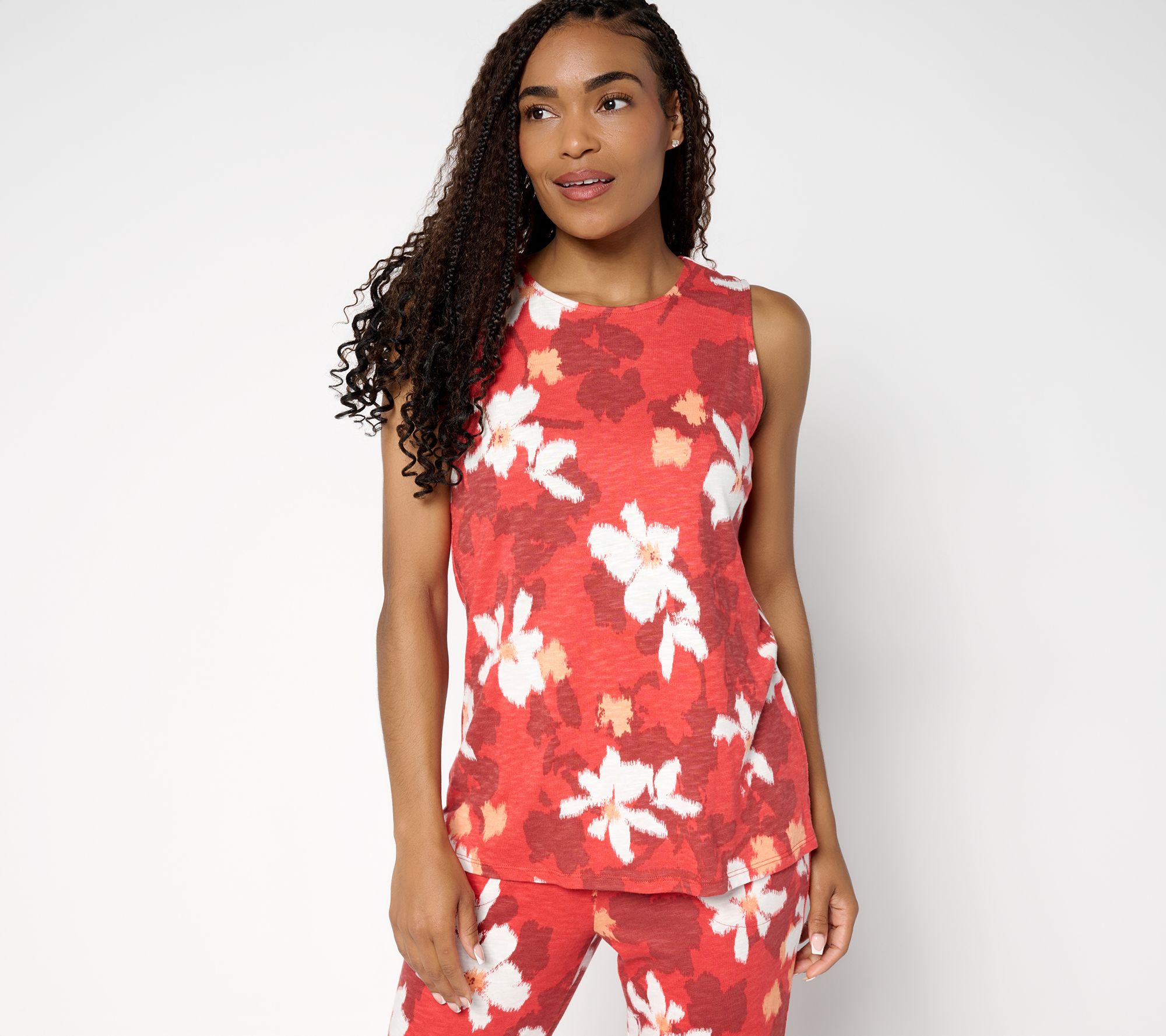 "As Is" Denim & Co. Print or Solid Slub Jersey Crew Neck Tank