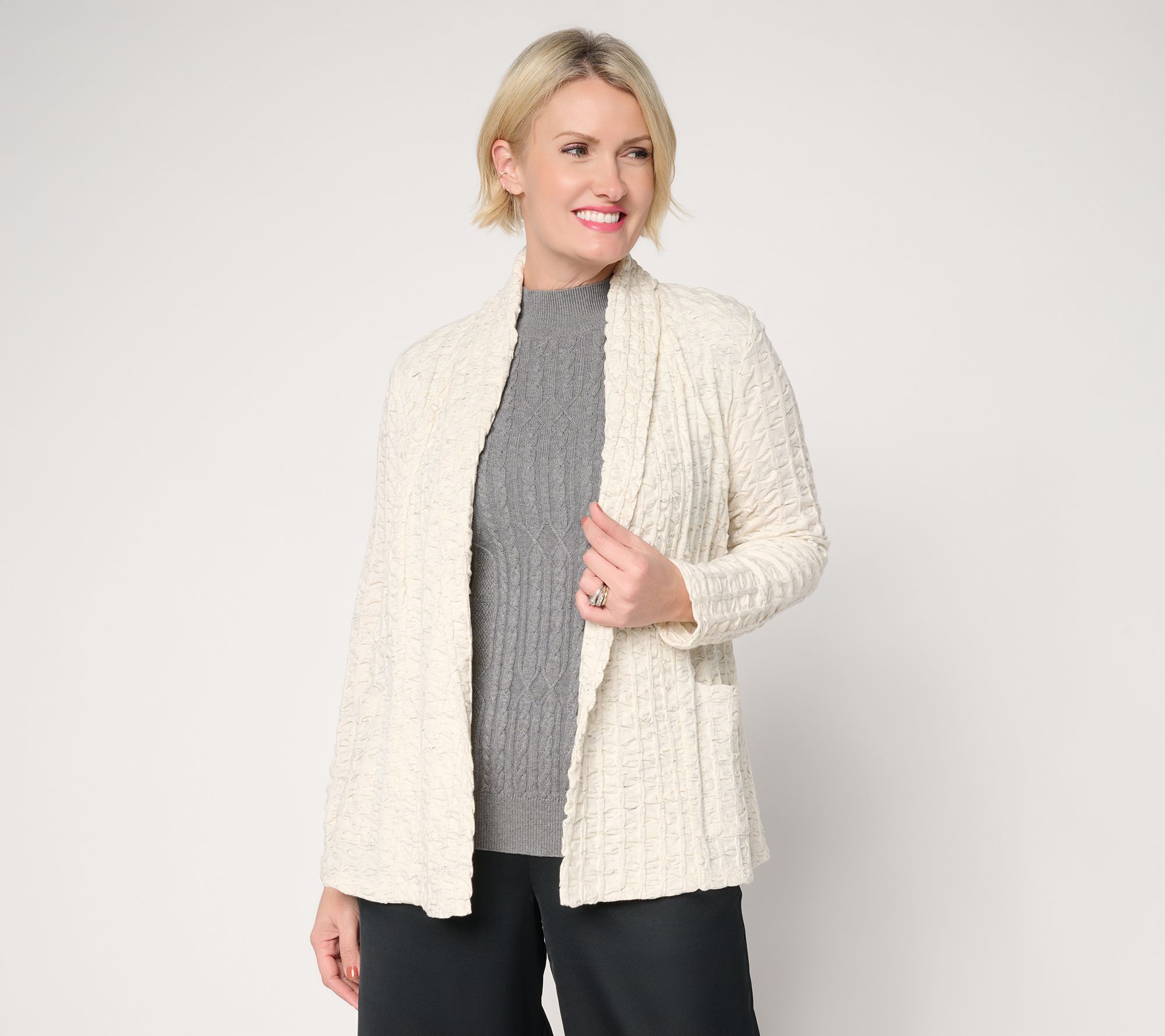  Attitudes by Renee Textured Knit Open Front Cardigan