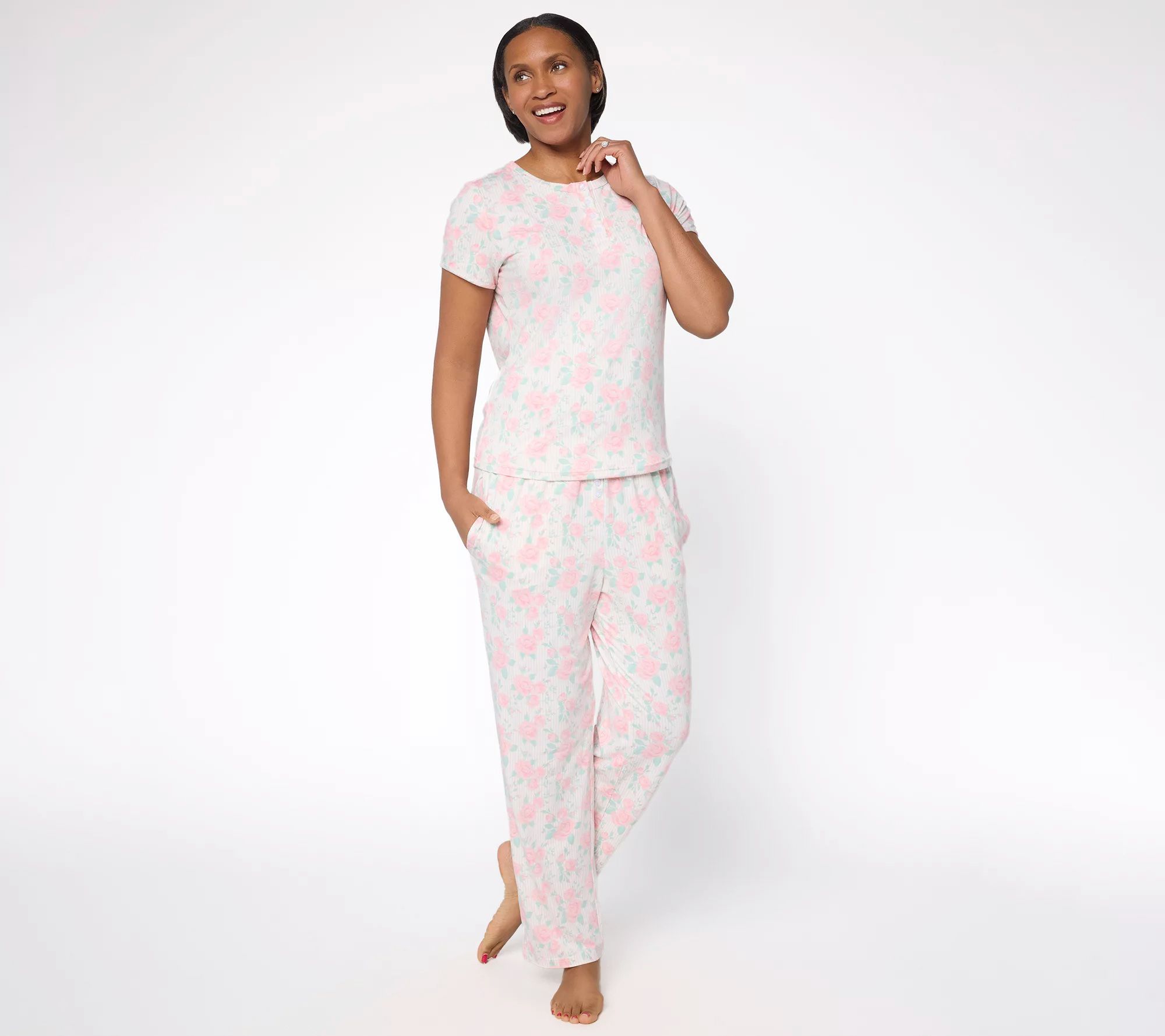  Berkshire Homewear Petite Silky Smooth Henley and Pant Pajama Set