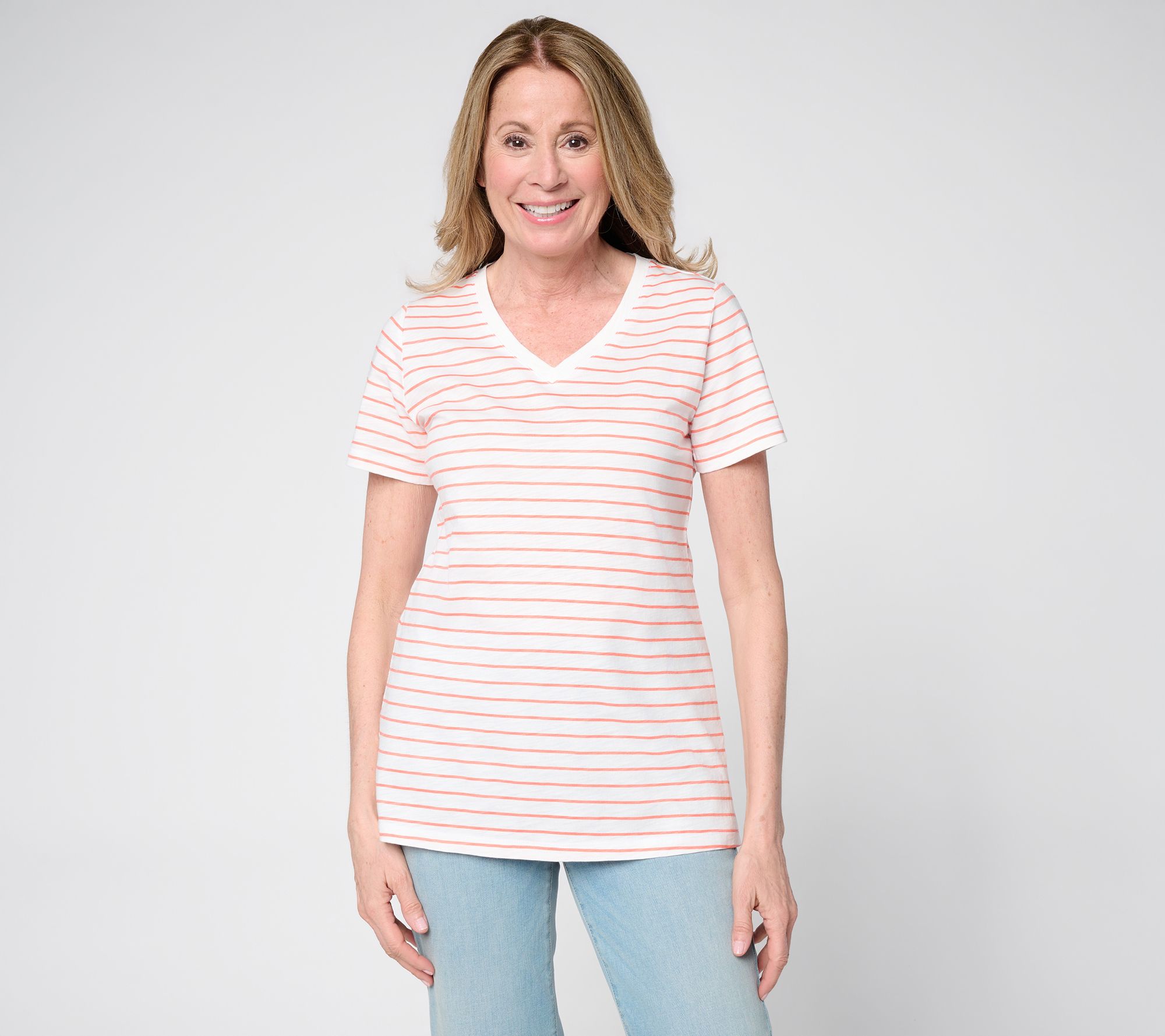 Belle by Kim Gravel Slub Knit Striped V Neck Top