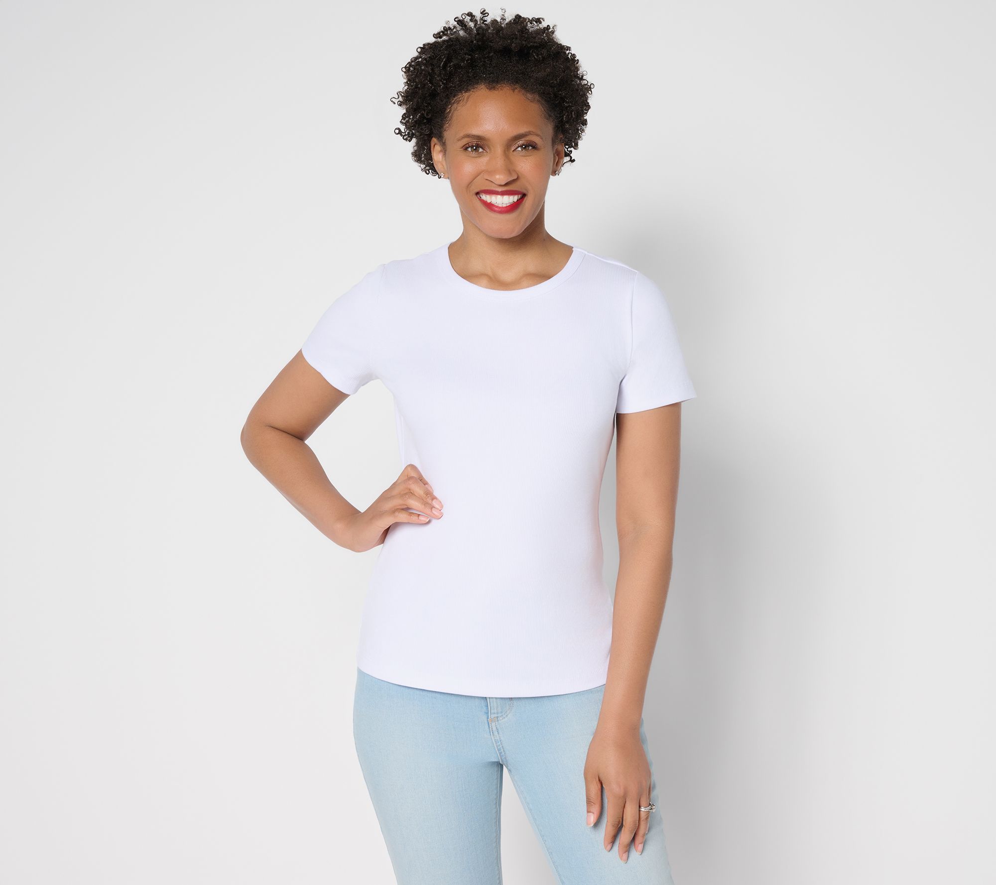 "As Is" Susan Graver Every Day Rib Knit Short Sleeve Top