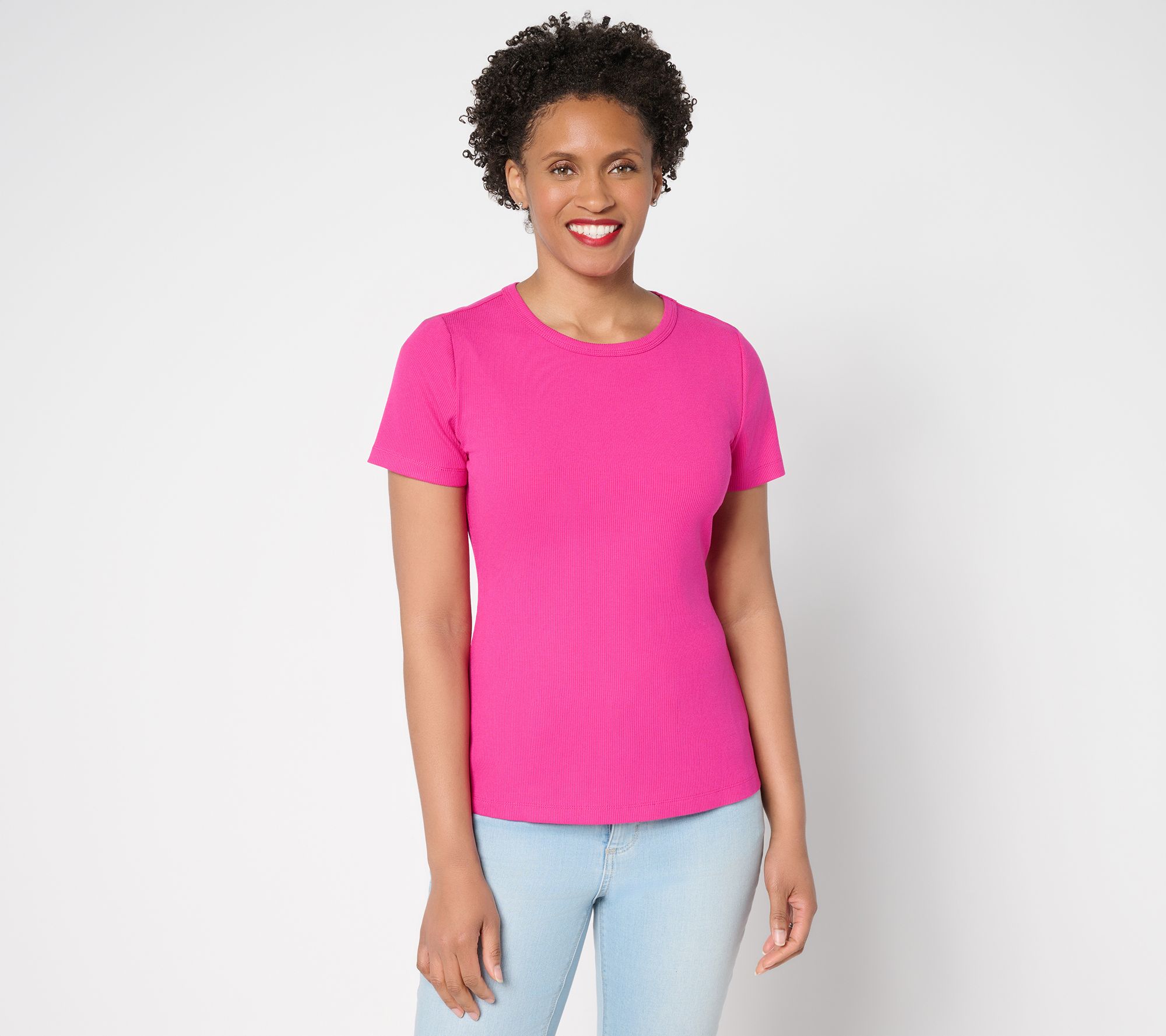 "As Is" Susan Graver Every Day Rib Knit Short Sleeve Top