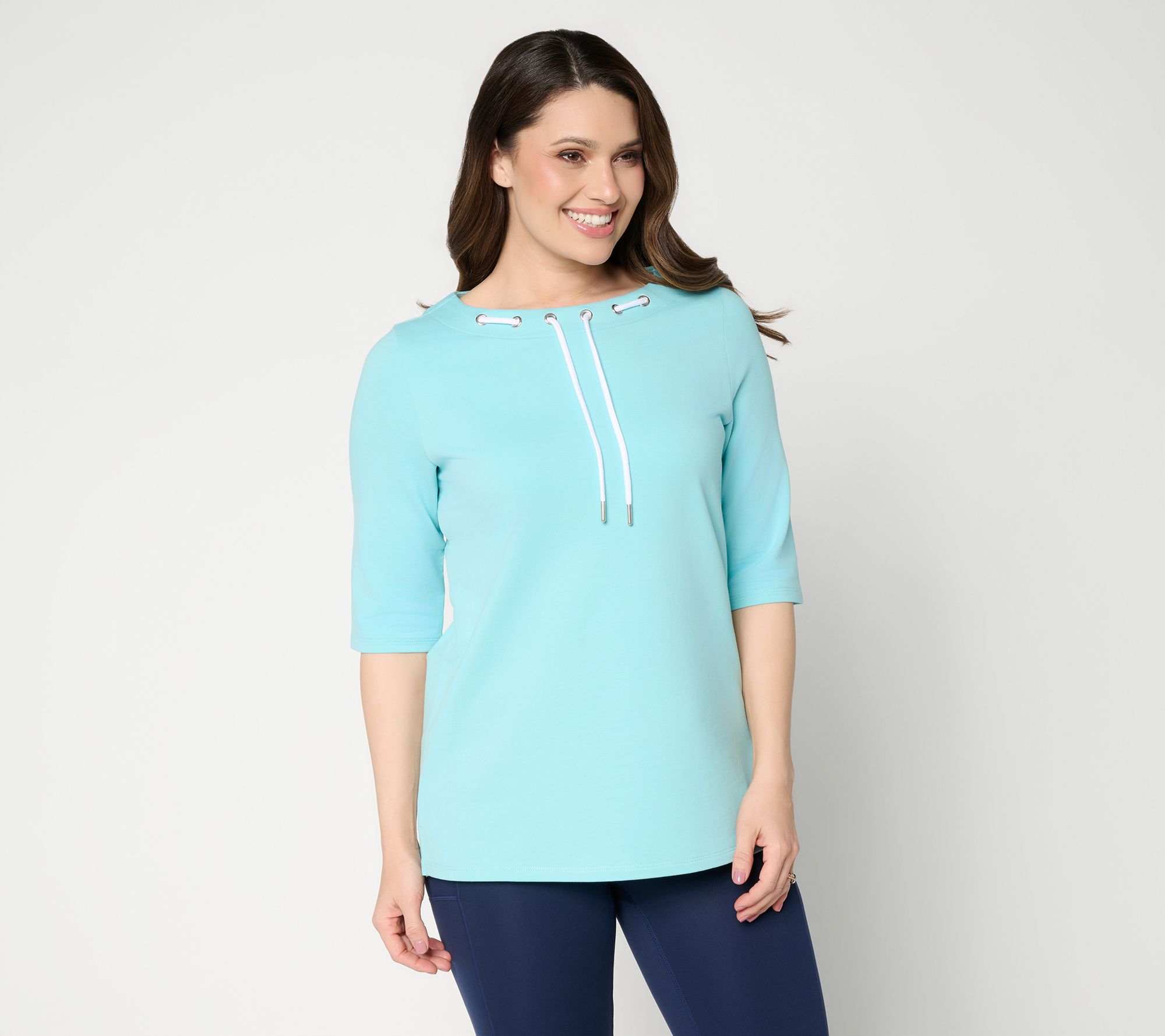 Denim & Co. Active French Terry Elbow Sleeve Boat Neck Top