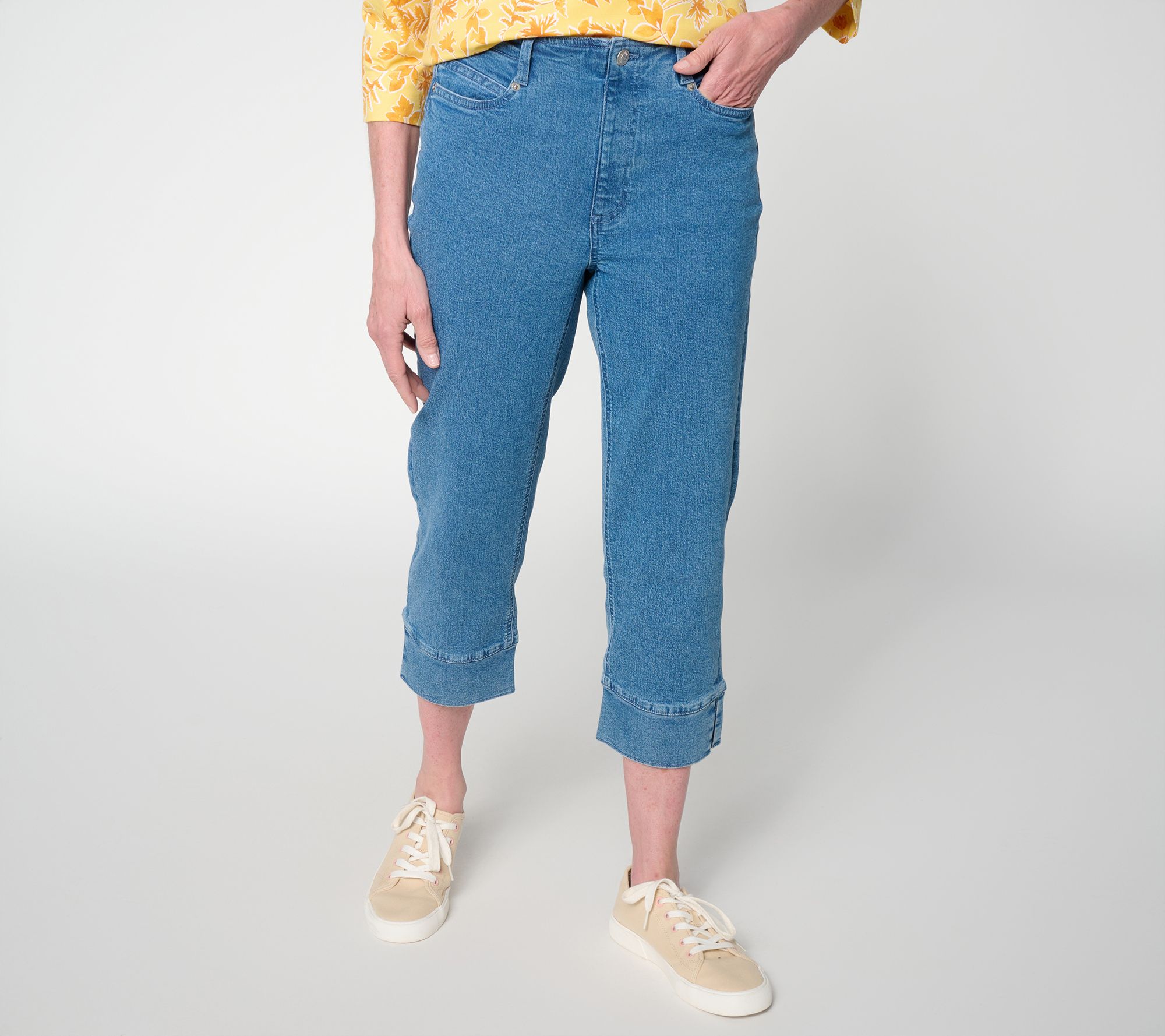 Denim & Co. Petite Indigo Easy Stretch Crop Pants with Cuffs