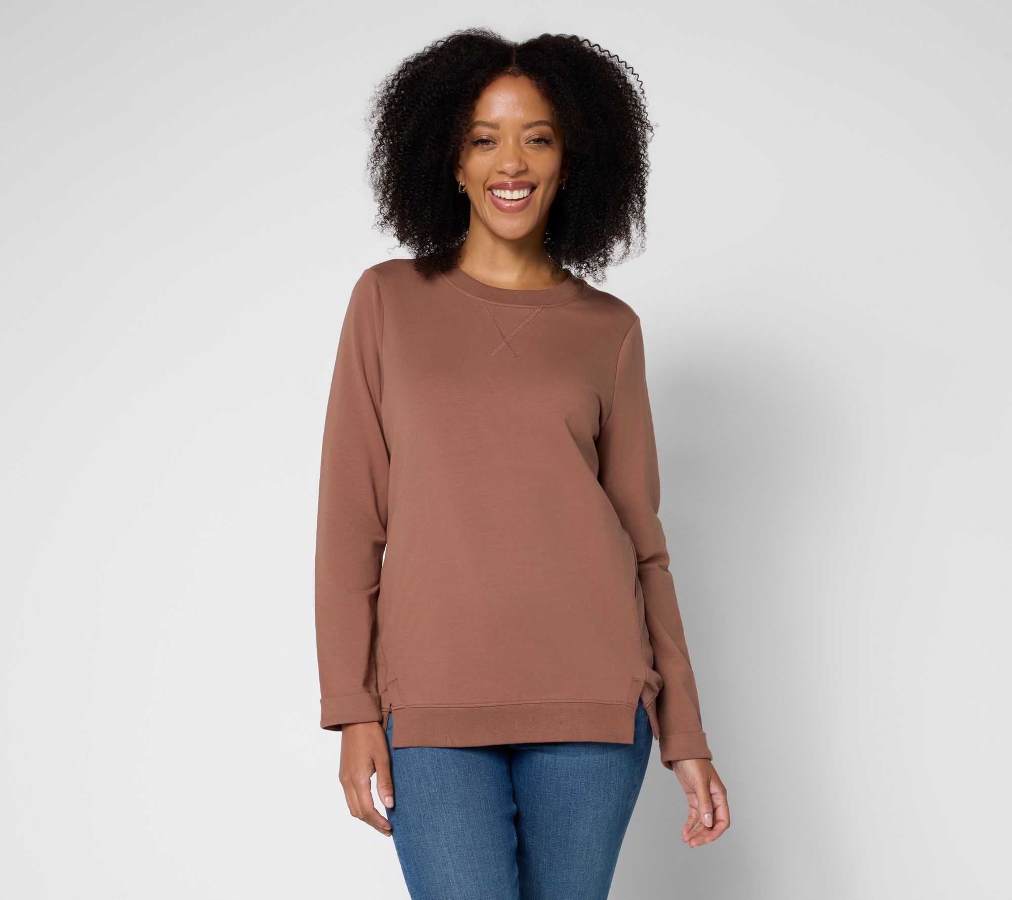 "As Is" Denim & Co. Active French Terry Top with Slit Detail