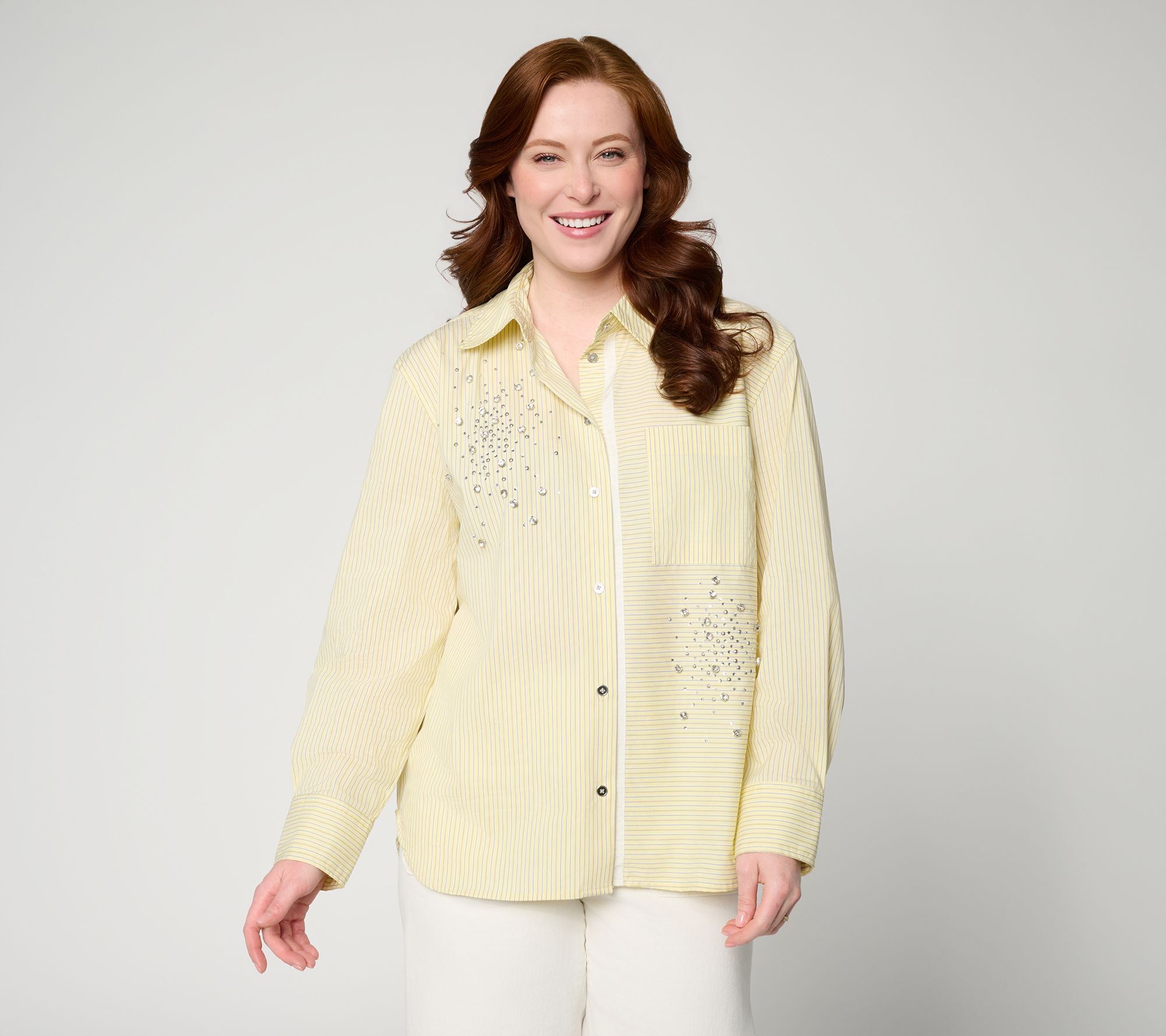 RM Studio x Rebecca Minkoff Cotton Poplin Rhinestone Stripe Shirt