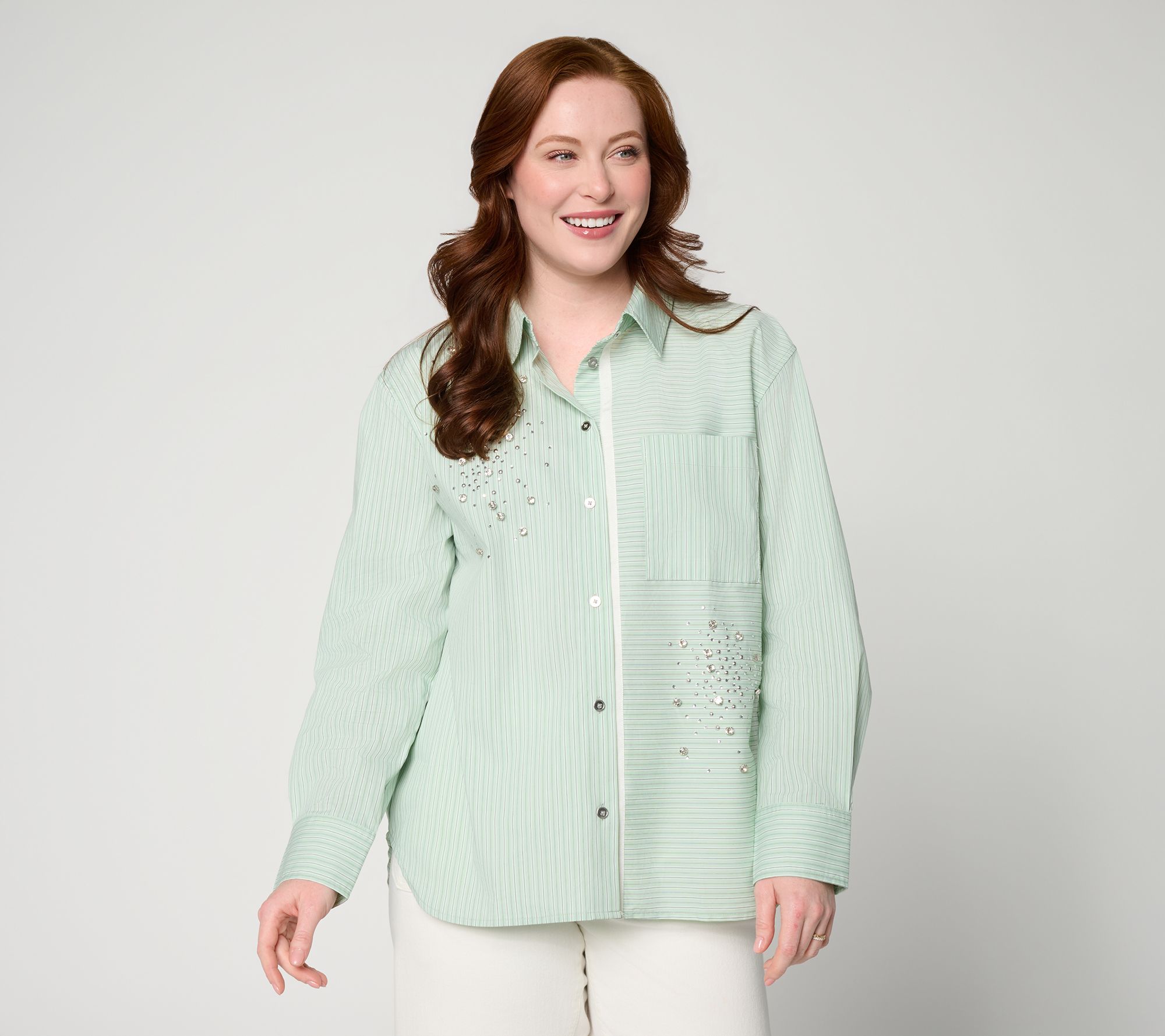 RM Studio x Rebecca Minkoff Cotton Poplin Rhinestone Stripe Shirt