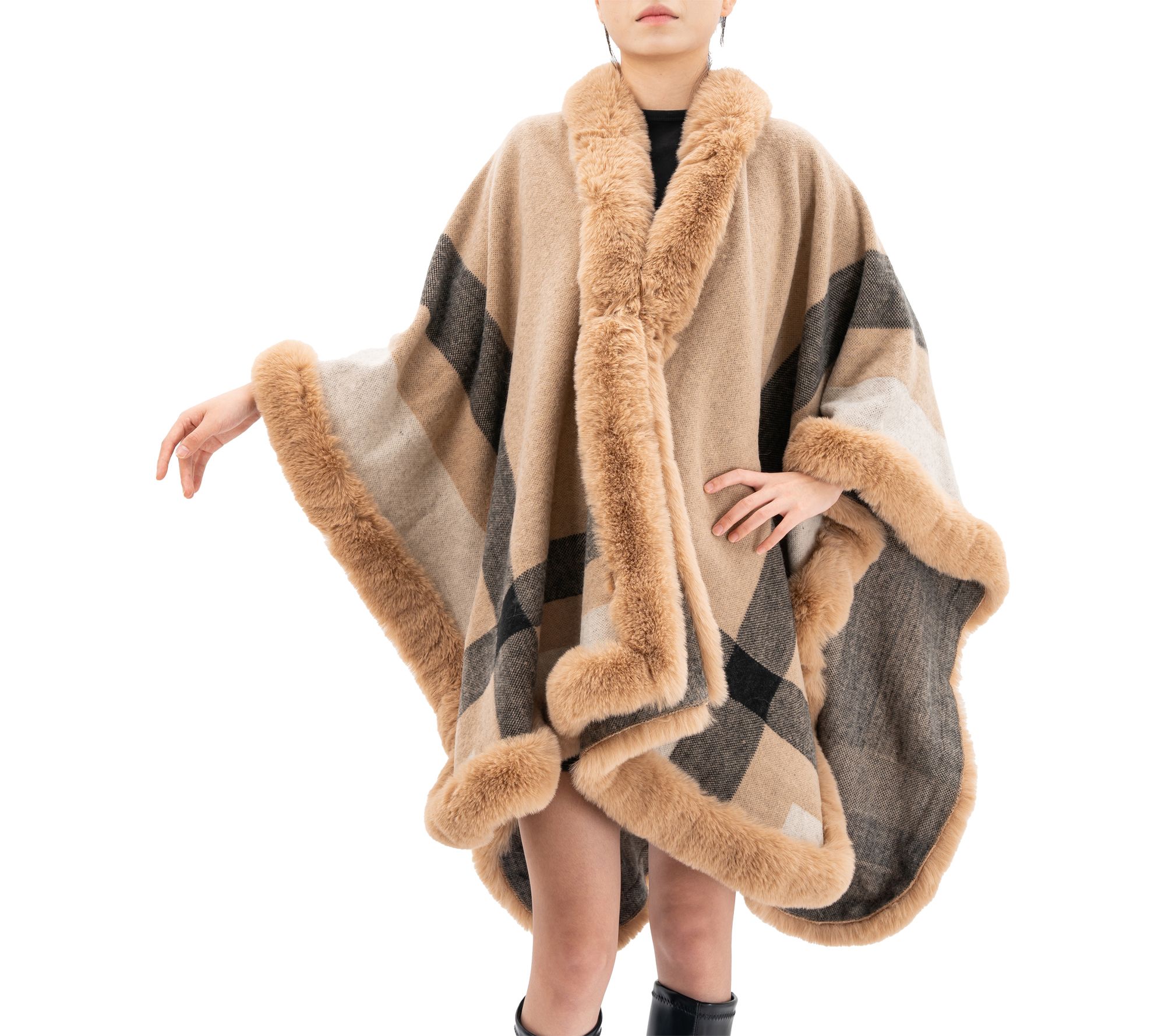Karla Hanson Savannah Drape Faux Fur Plaid Ruan a