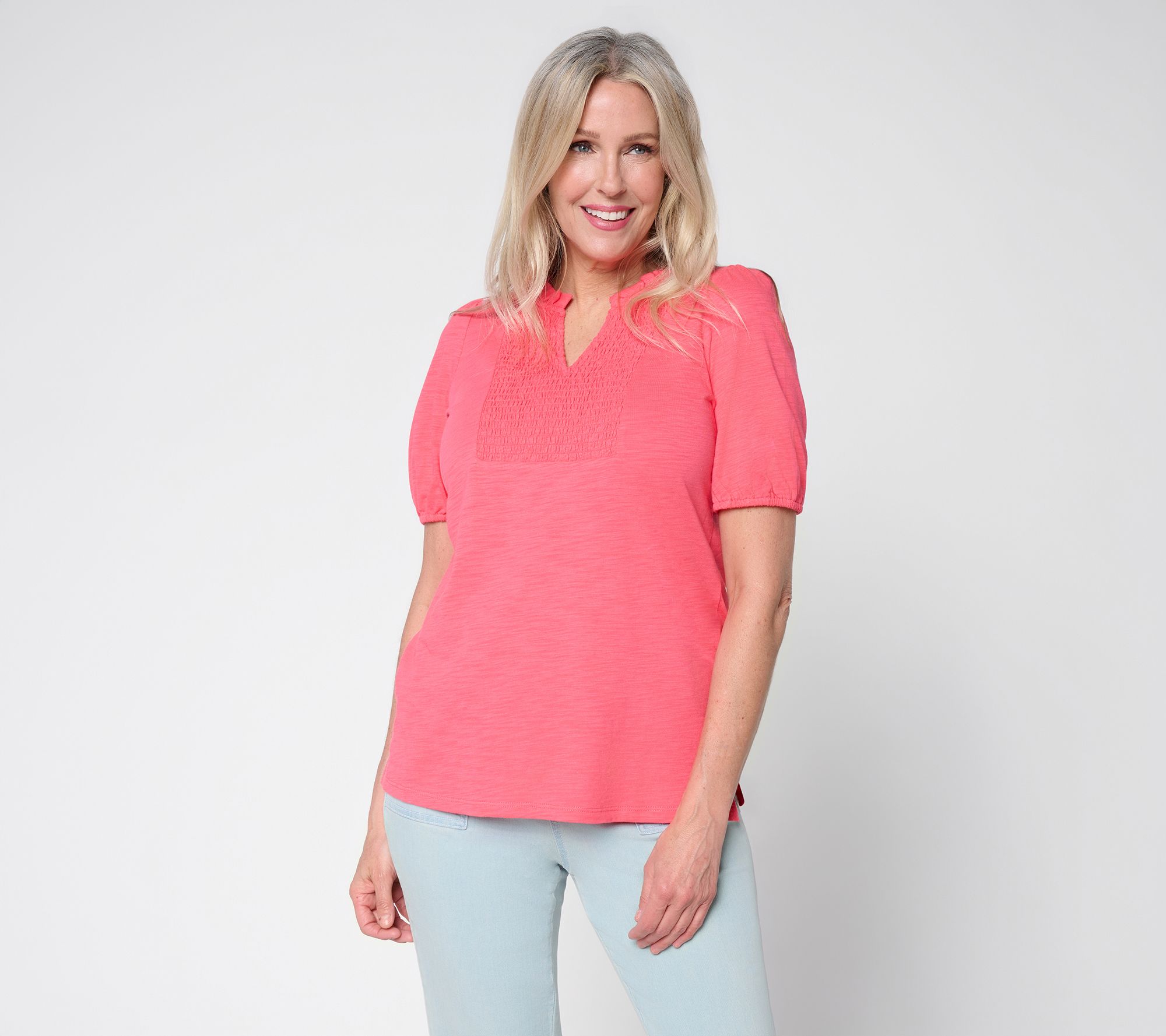  Belle by Kim Gravel Slub Knit Slay the Vacay V-Neck Top