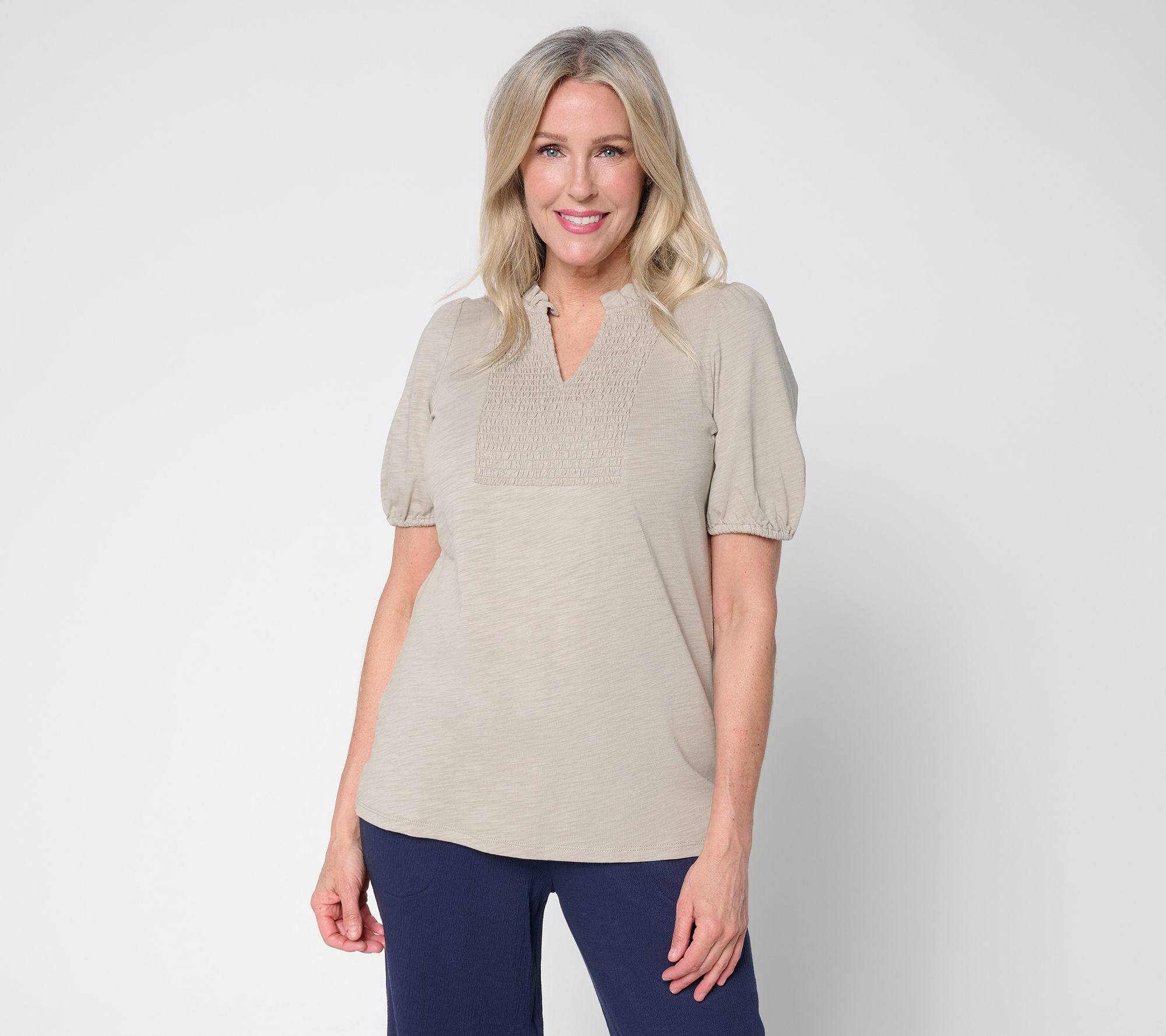 Belle by Kim Gravel Slub Knit Slay the Vacay V-Neck Top