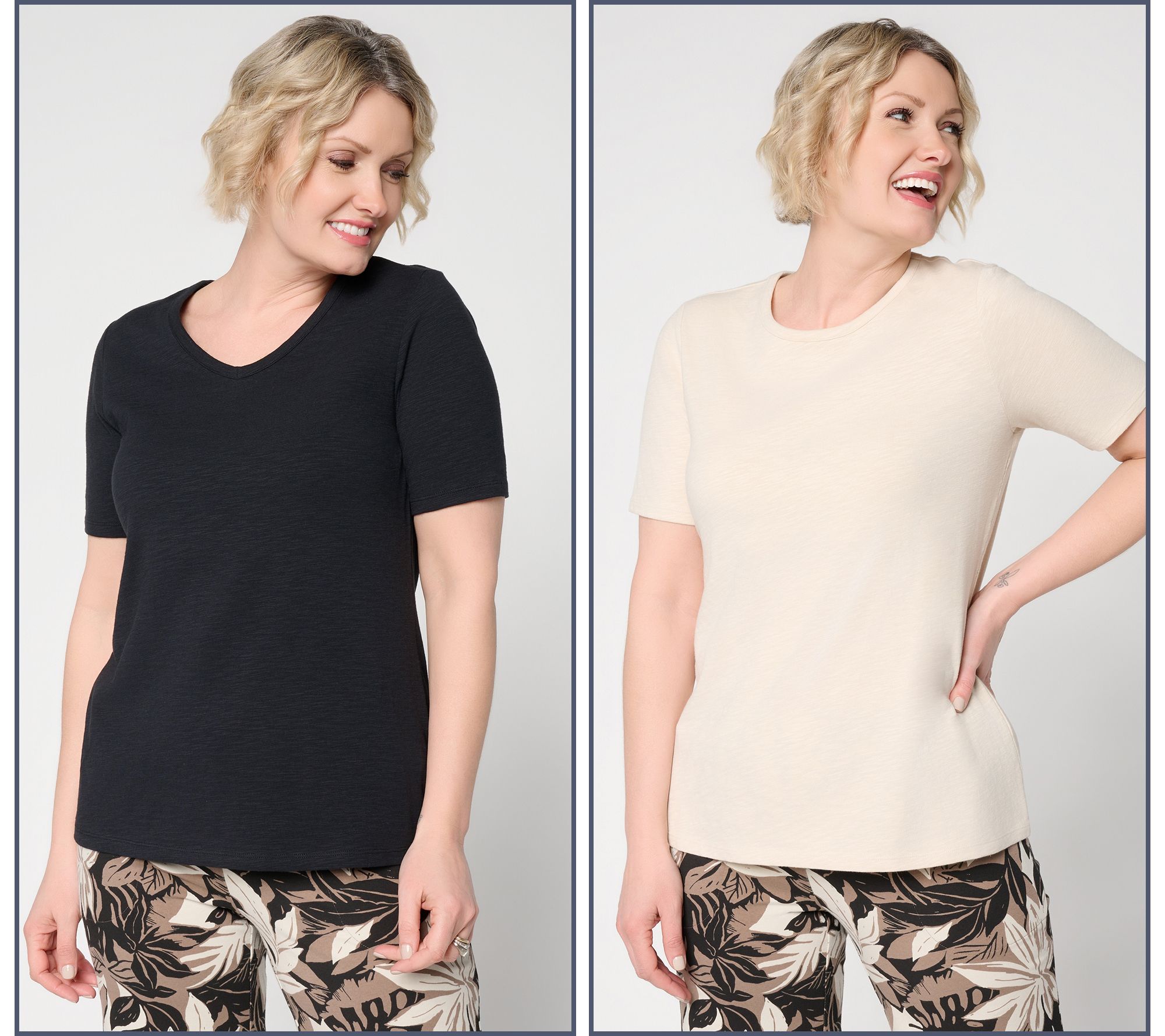 Denim & Co. Essentials Textured Knit 2 Pack Short Sleeve Tops