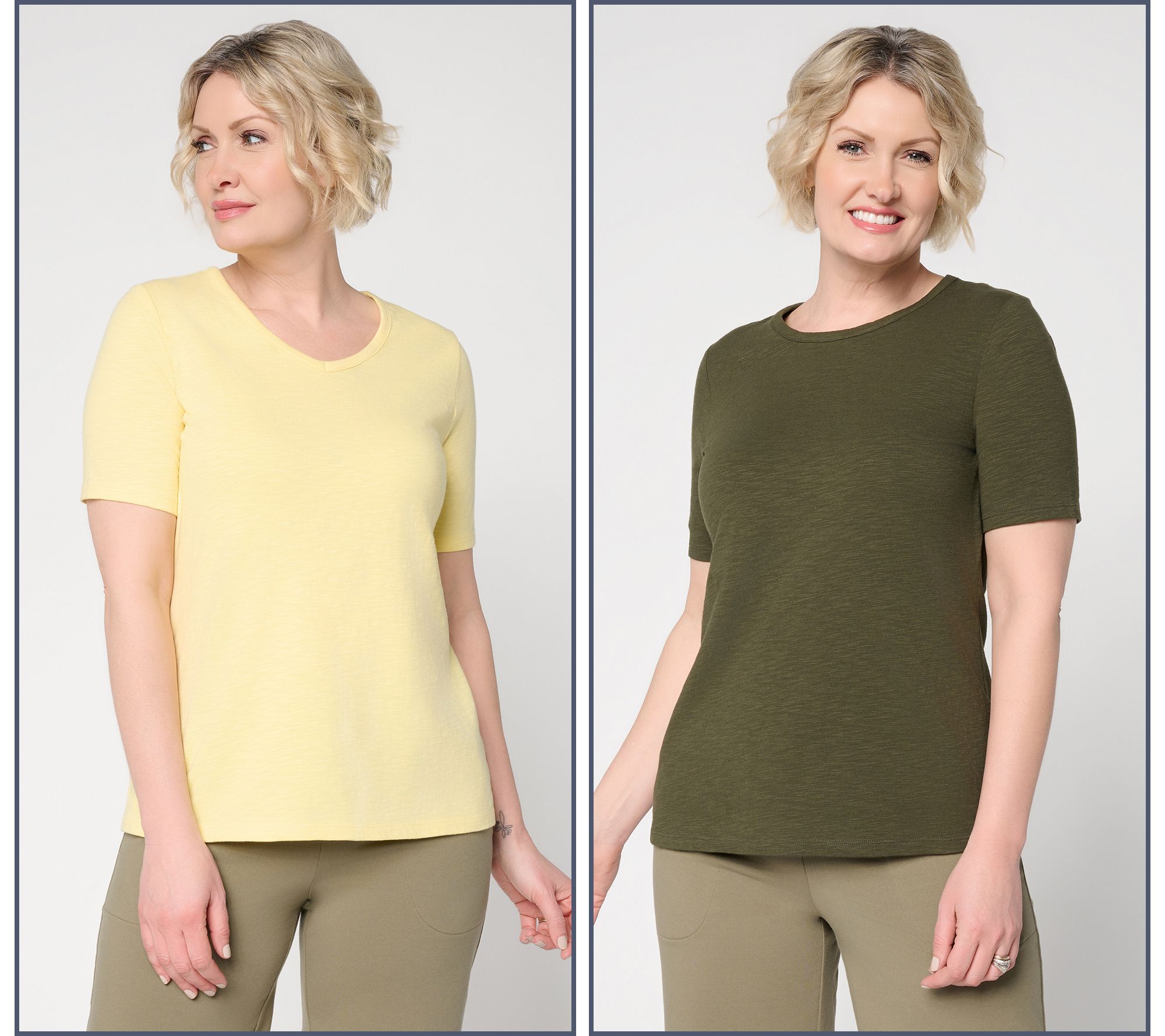 Denim & Co. Essentials Textured Knit 2 Pack Short Sleeve Tops