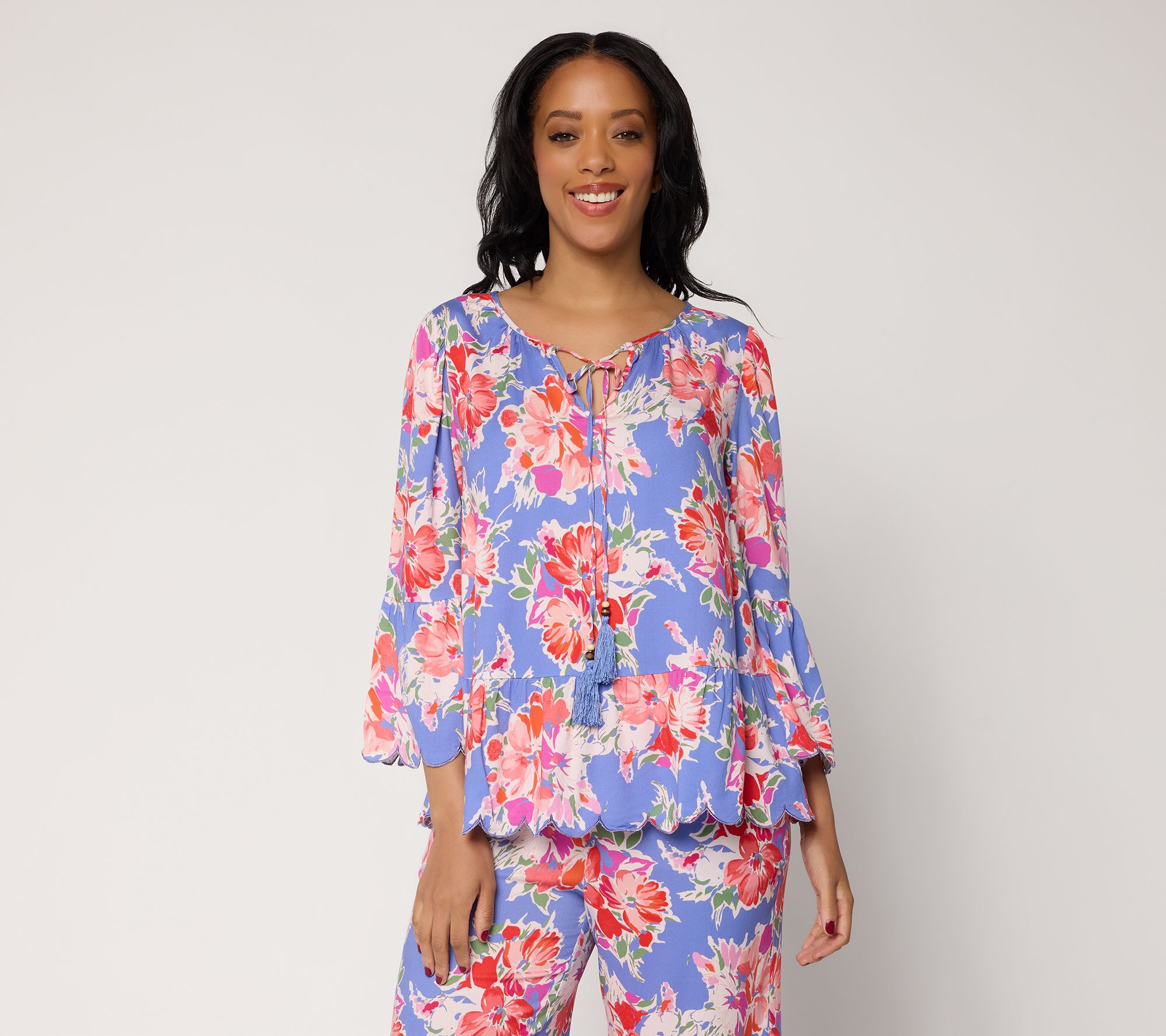 nicole by Nicole Miller Stretch Challis Printed Boho Blouse