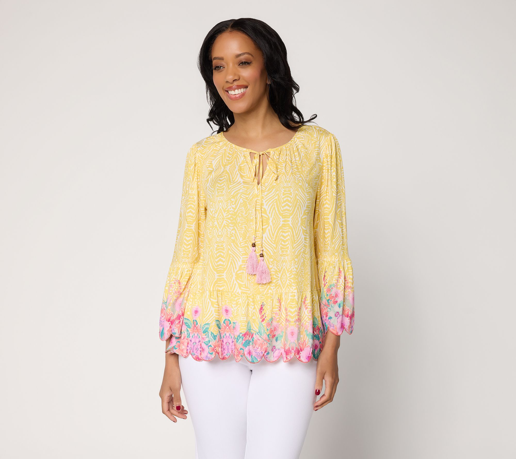 nicole by Nicole Miller Stretch Challis Printed Boho Blouse