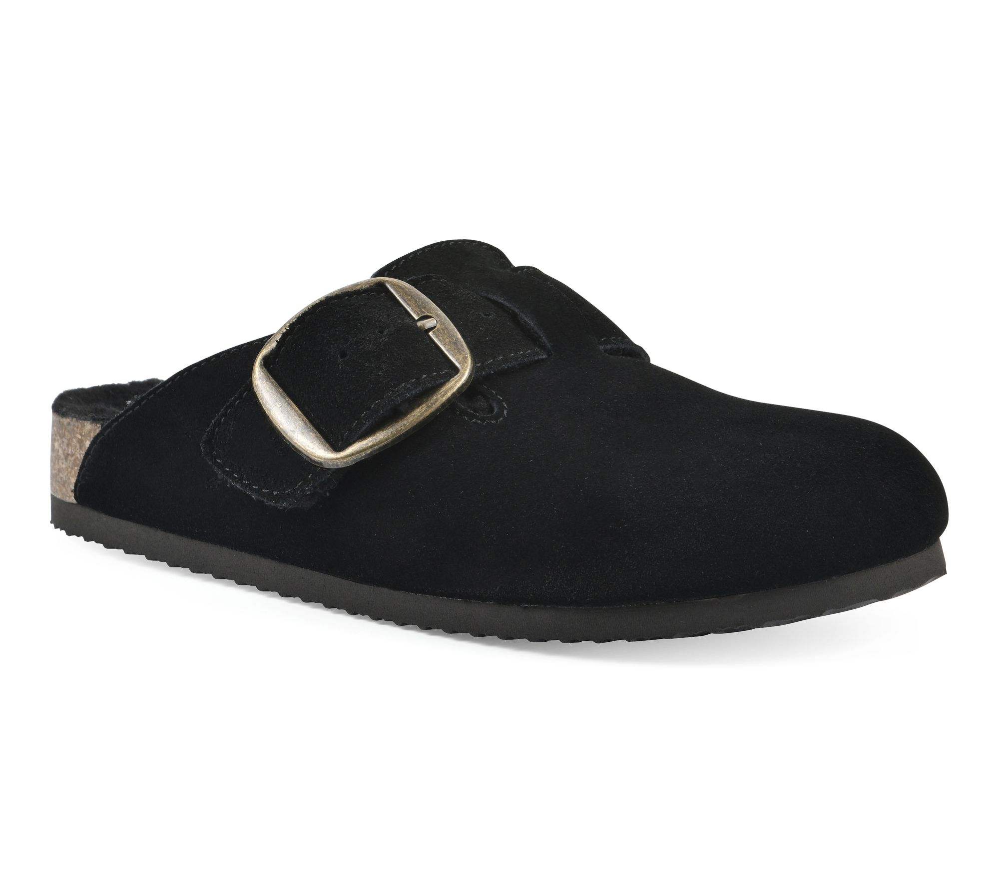 White Mountain Adjustable Leather Faux Fur Clogs - Big Sur
