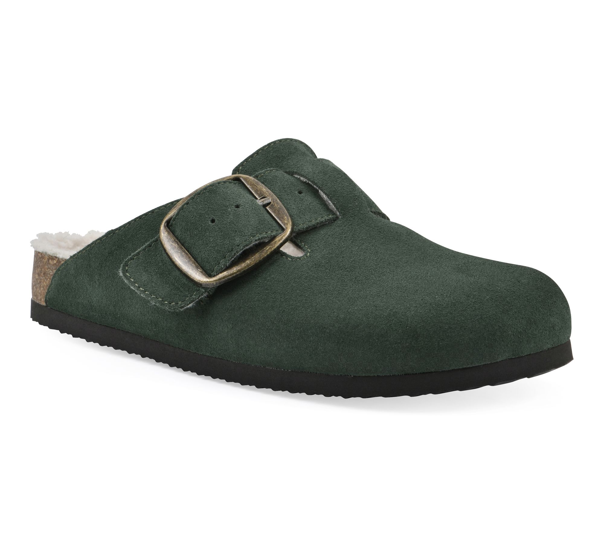 White Mountain Adjustable Leather Faux Fur Clogs - Big Sur