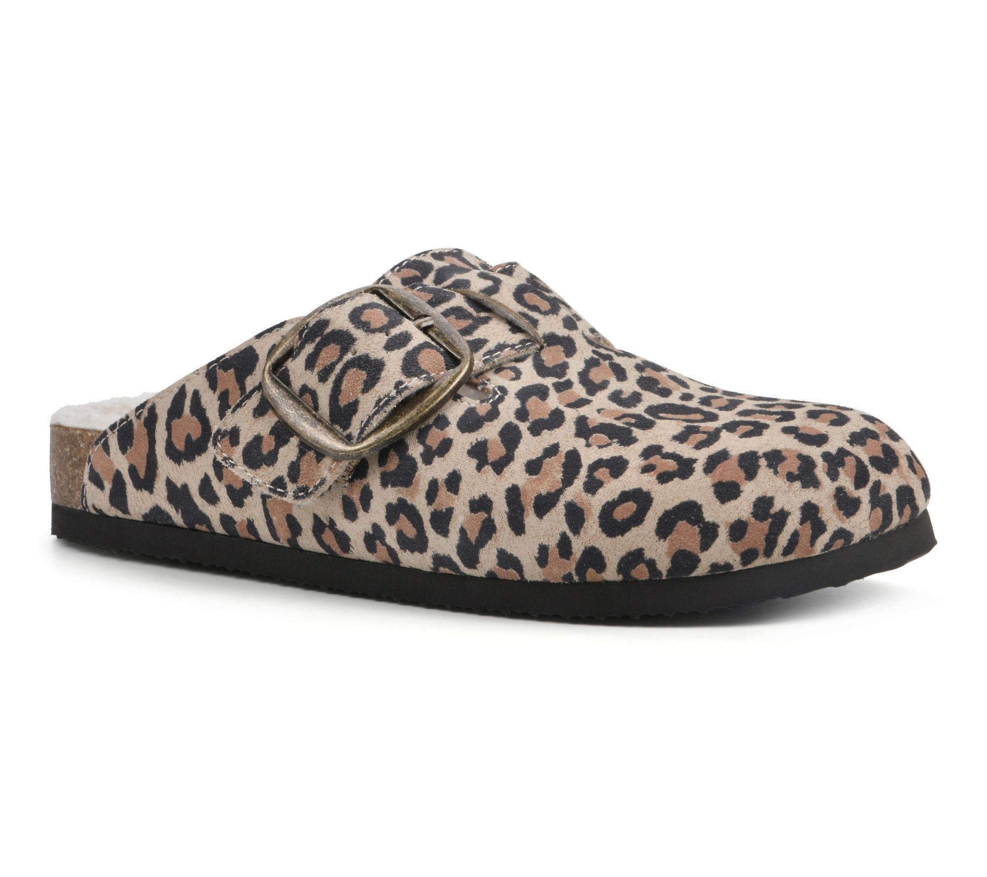 White Mountain Adjustable Leather Faux Fur Clogs - Big Sur