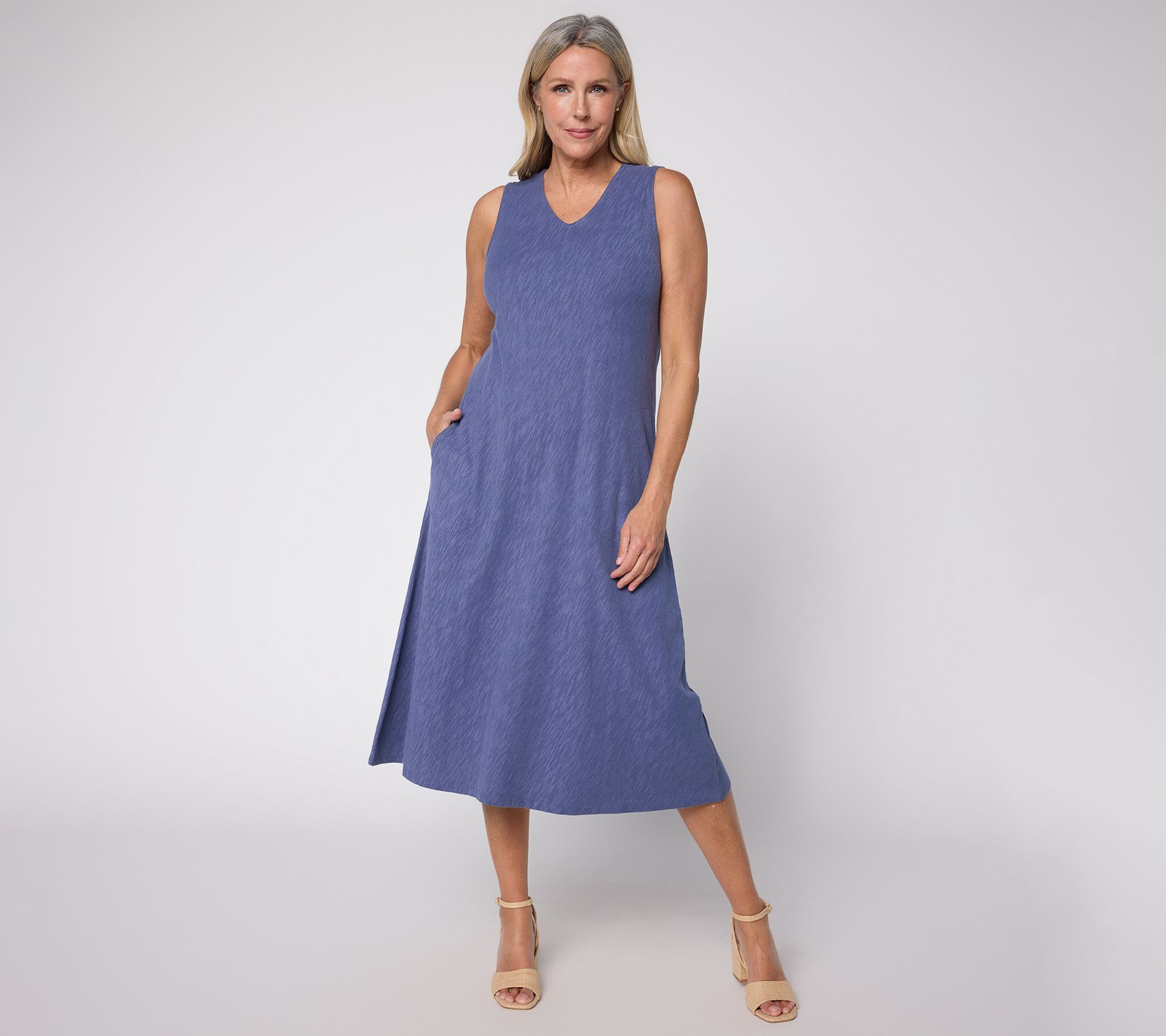 Denim & Co. Essentials Regular Cotton Slub Midi Dress