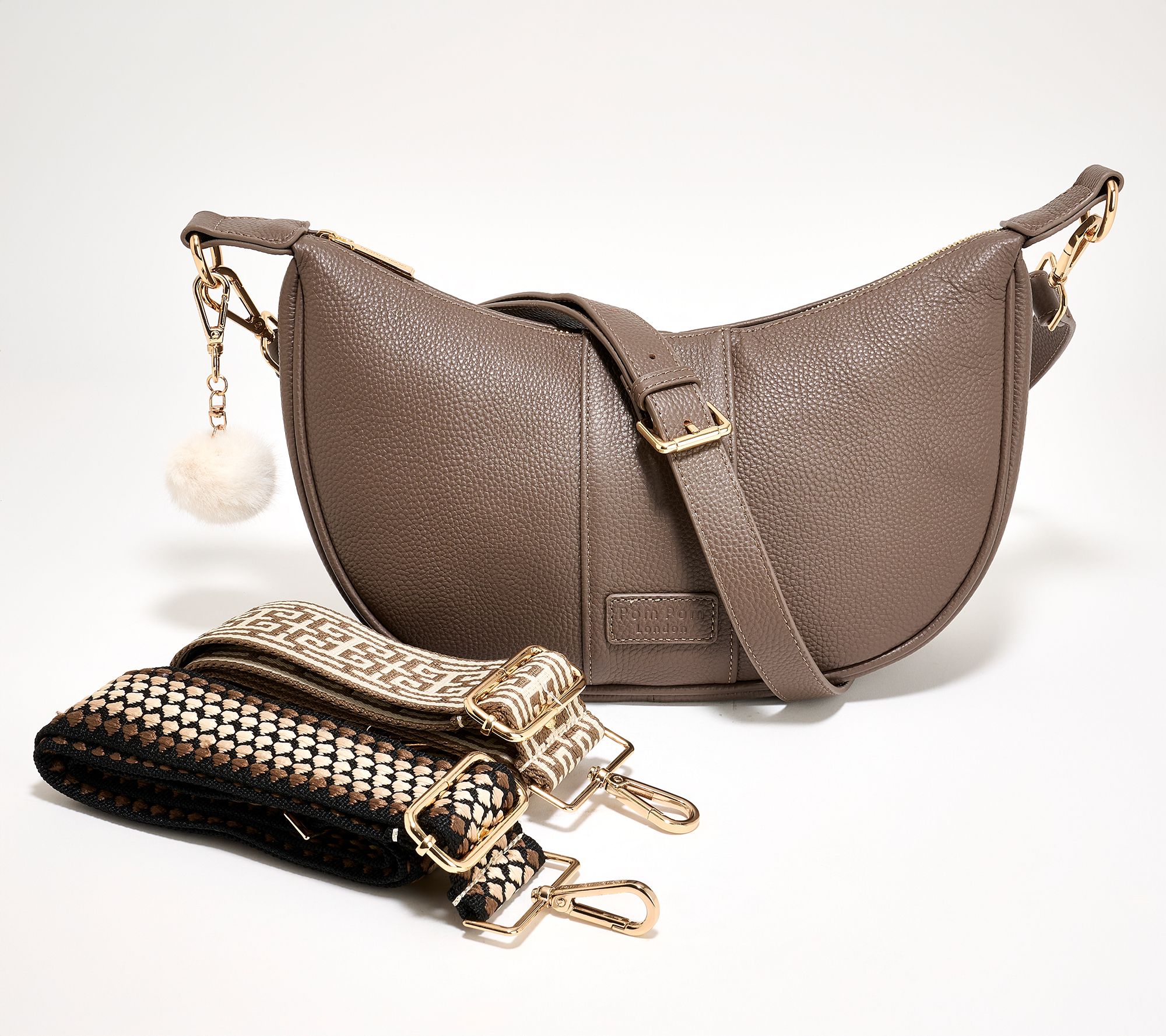 "As Is" Pom Pom London Leather Sutton Crescent Shoulder Bag w/ 3 Straps
