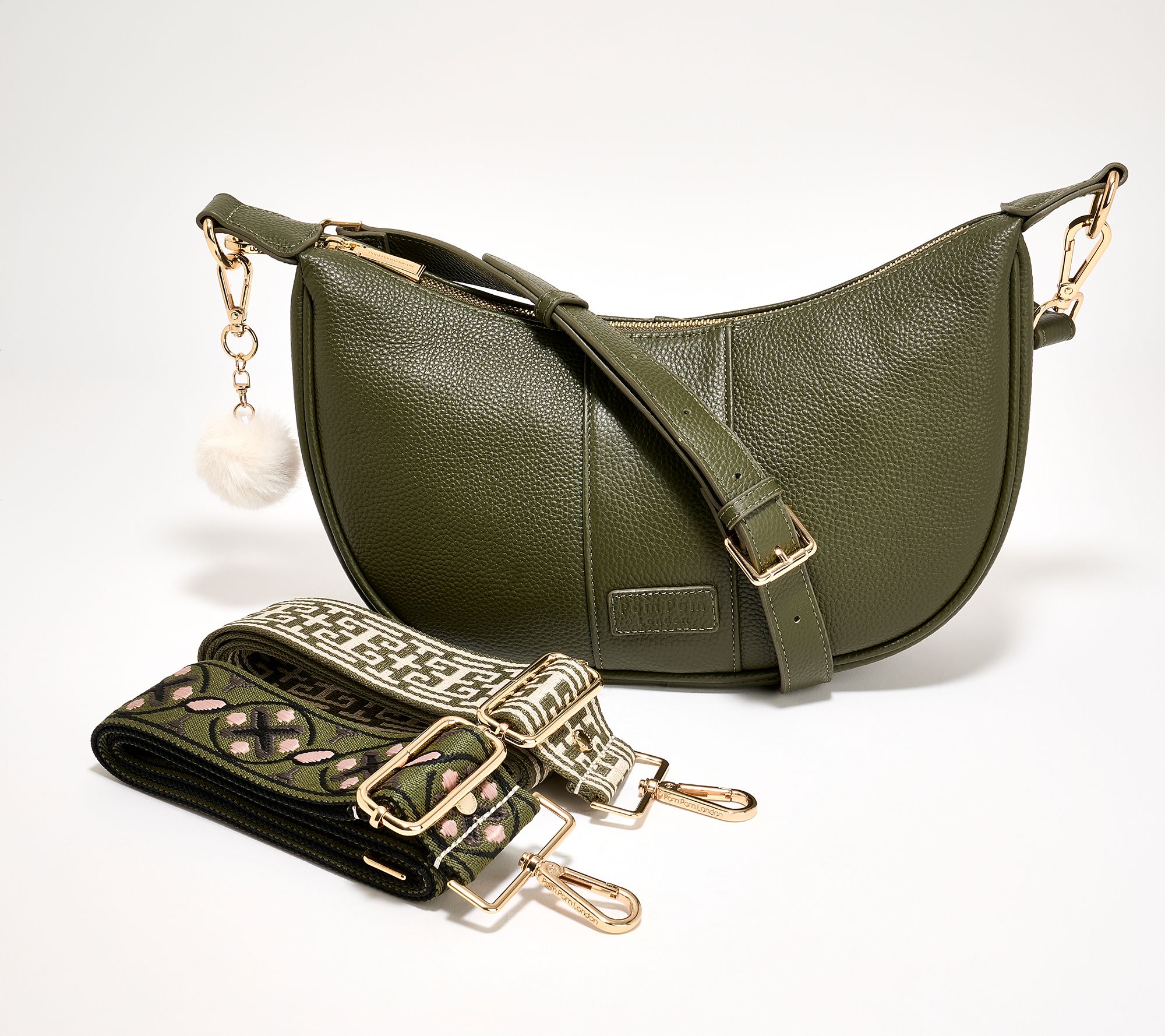 "As Is" Pom Pom London Leather Sutton Crescent Shoulder Bag w/ 3 Straps