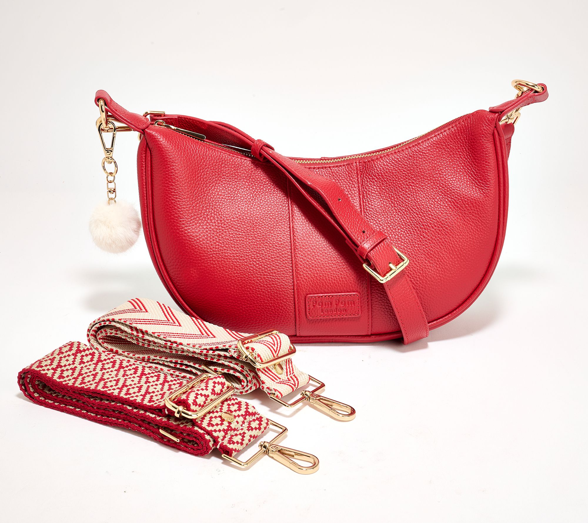 "As Is" Pom Pom London Leather Sutton Crescent Shoulder Bag w/ 3 Straps