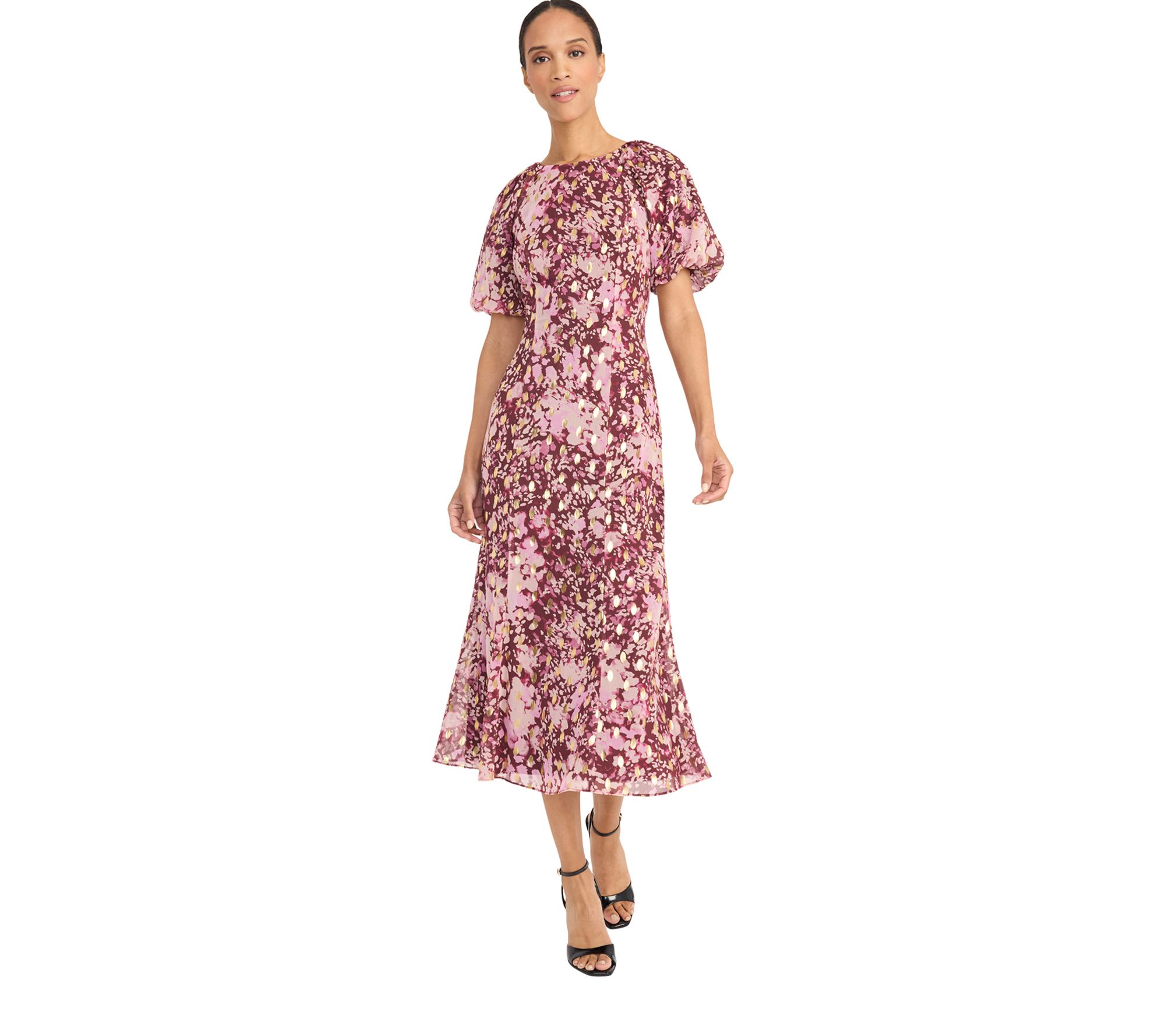 MAGGY LONDON PUFF SLEEVE MIDI DRESS