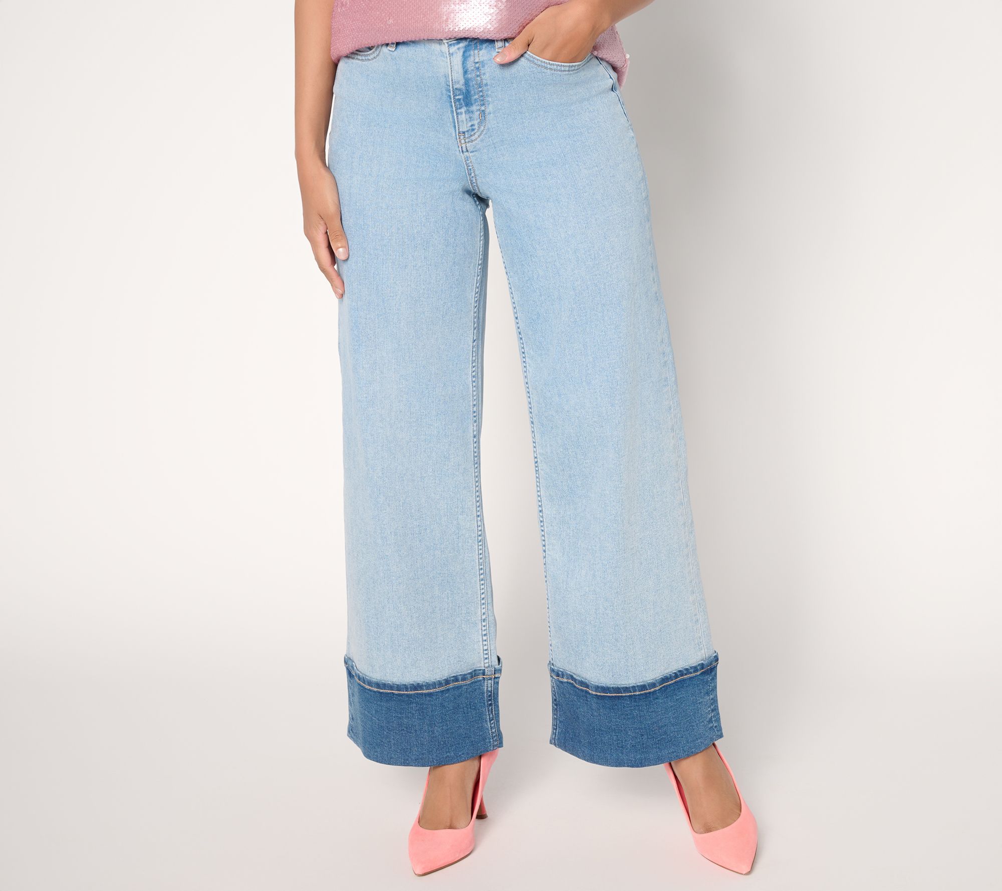 "As Is" LOGO by Lori Goldstein Pet Wide Full Length Cuff Jeans