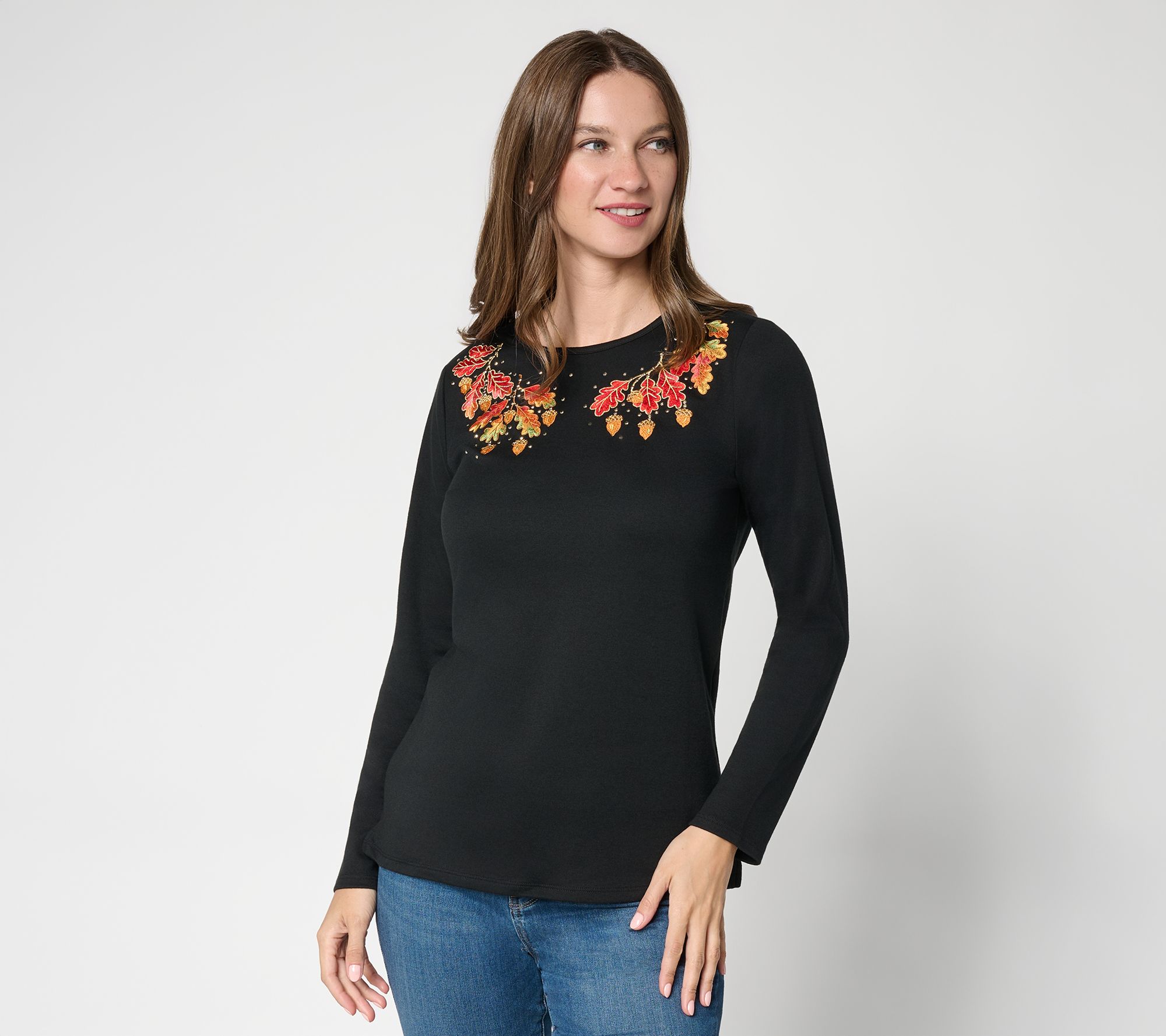 Quacker Factory Falling Leaves Long Sleeve Top