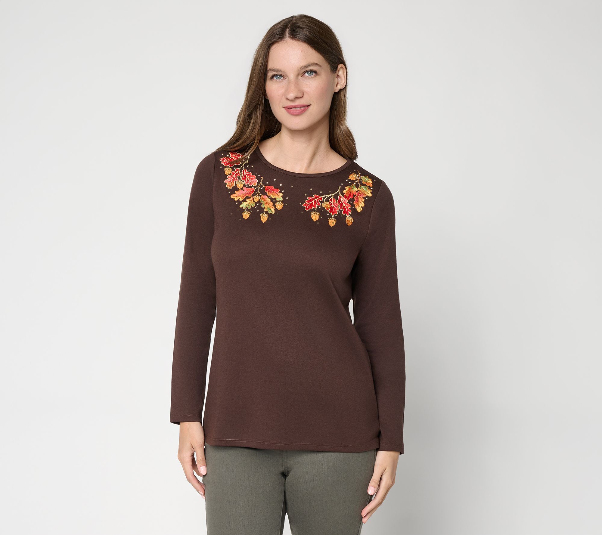 Quacker Factory Falling Leaves Long Sleeve Top