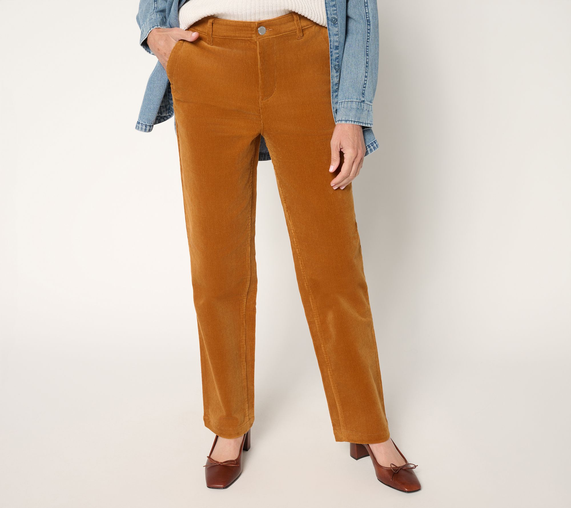 "As Is" Joan Rivers Petite Stretch Corduroy Straight Pants