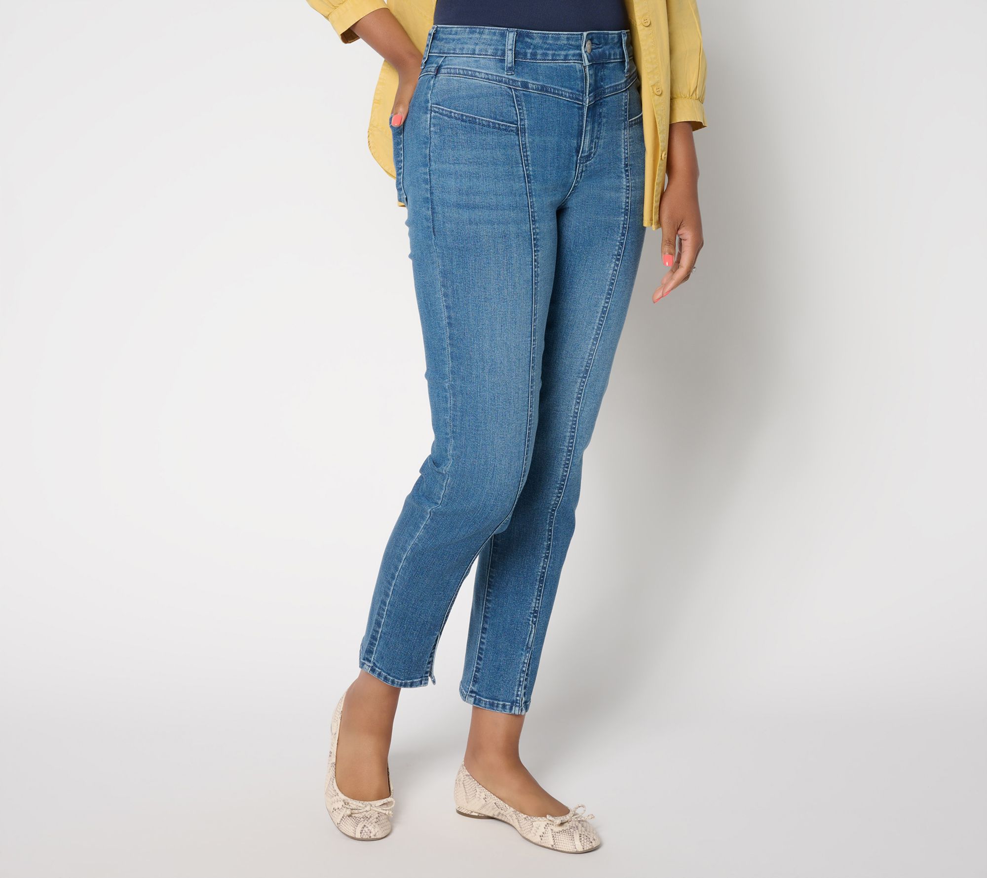 "As Is" LOGO by Lori Goldstein Petite Indigo Split Hem Ankle Jeans