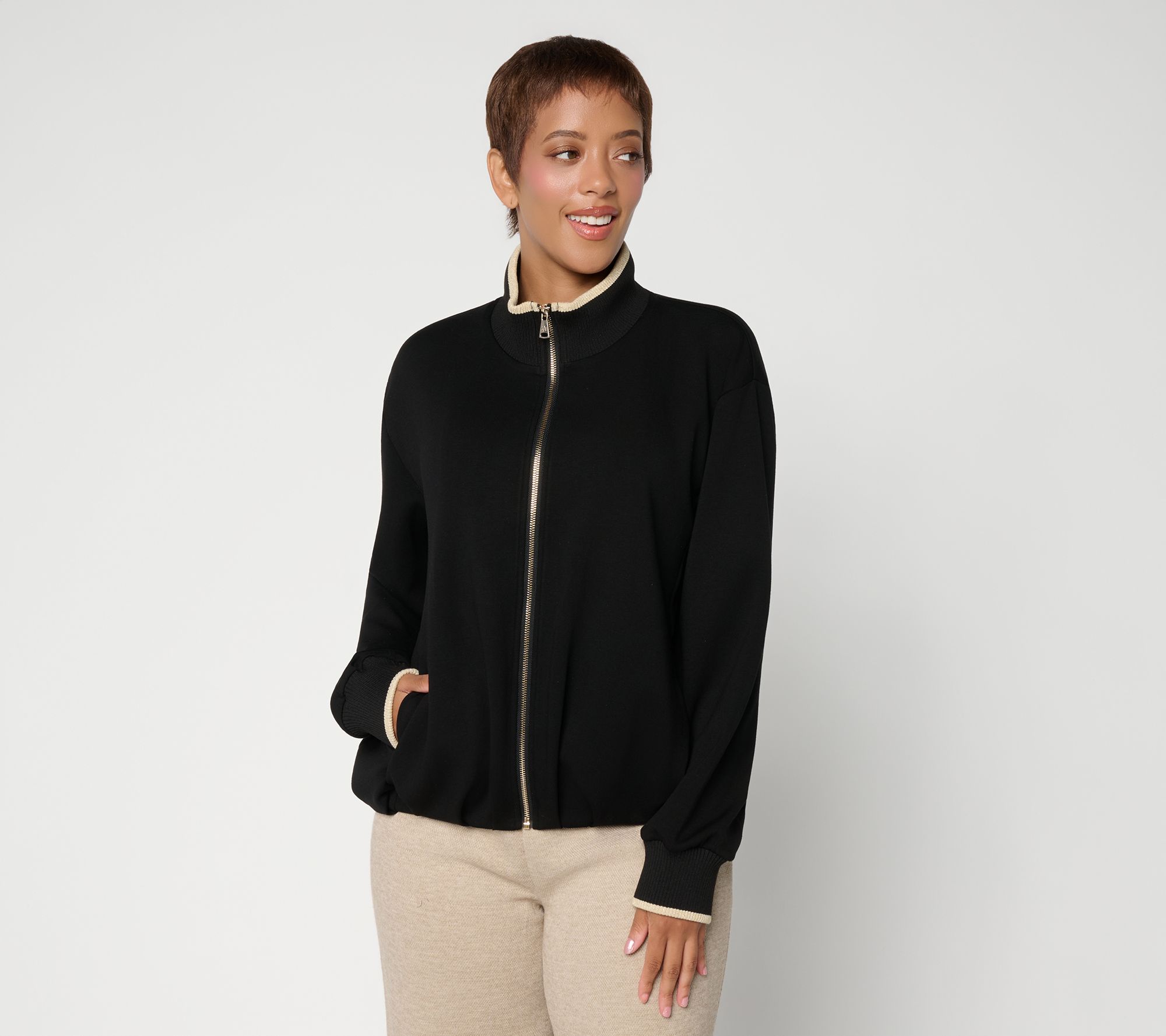 Dennis Basso Air Luxe Zip Front Jacket with Pleated Hem