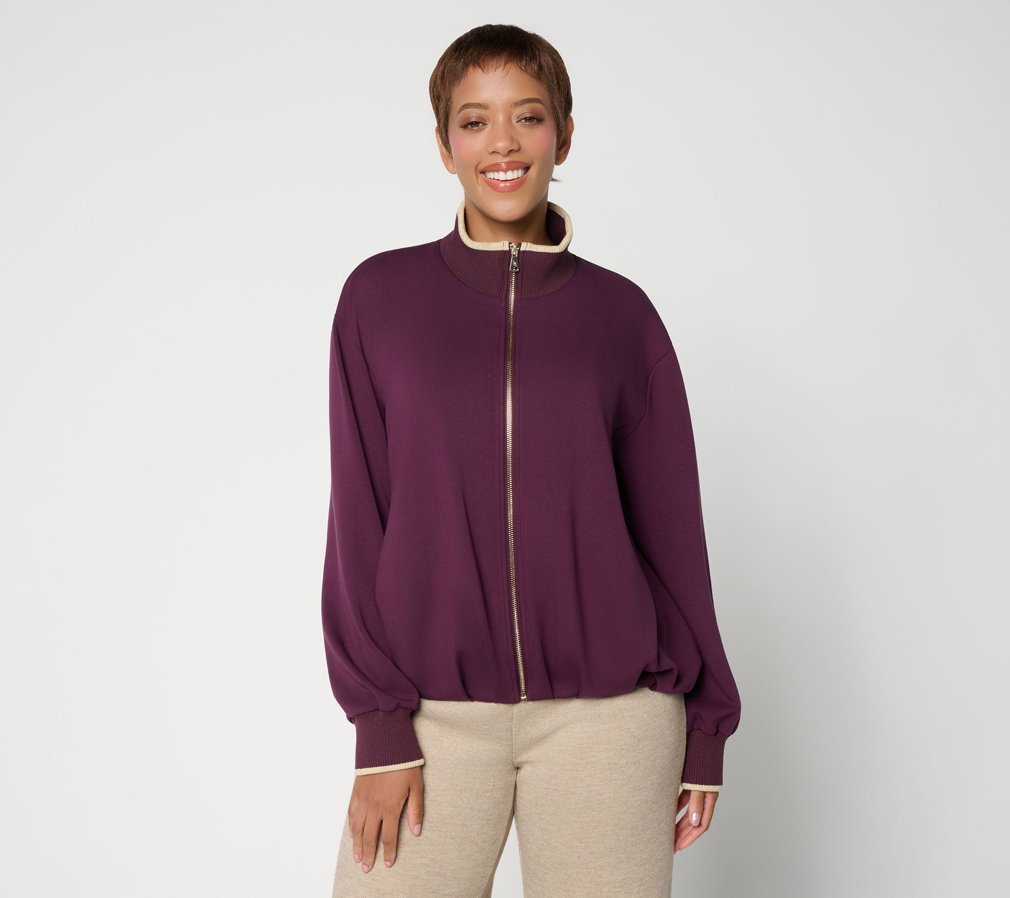 Dennis Basso Air Luxe Zip Front Jacket with Pleated Hem