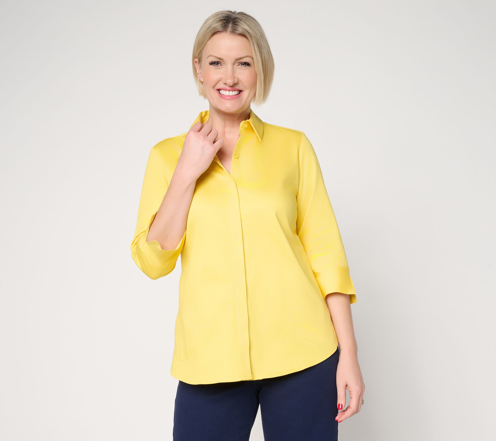 "As Is" Joan Rivers Stretch Cotton Sateen Button-Back Shirt
