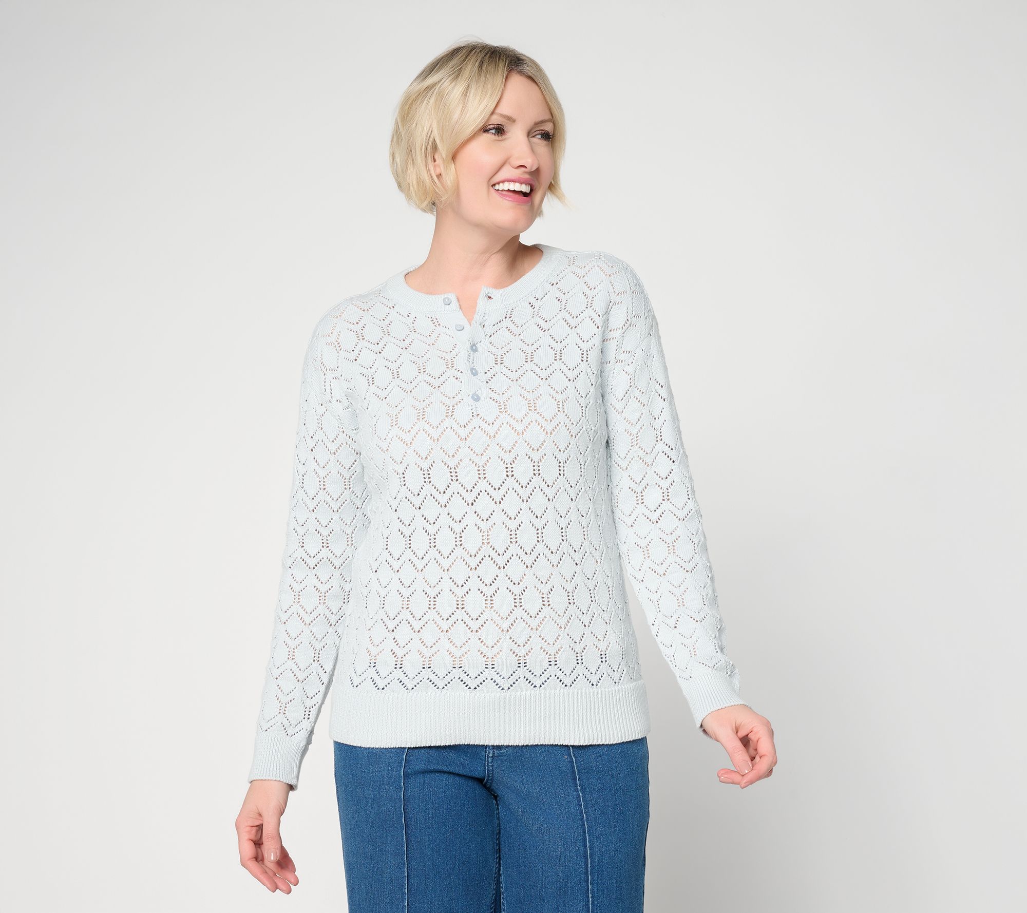 "As Is" Me by Jennie Garth Slouchy Pointelle Henley Sweater