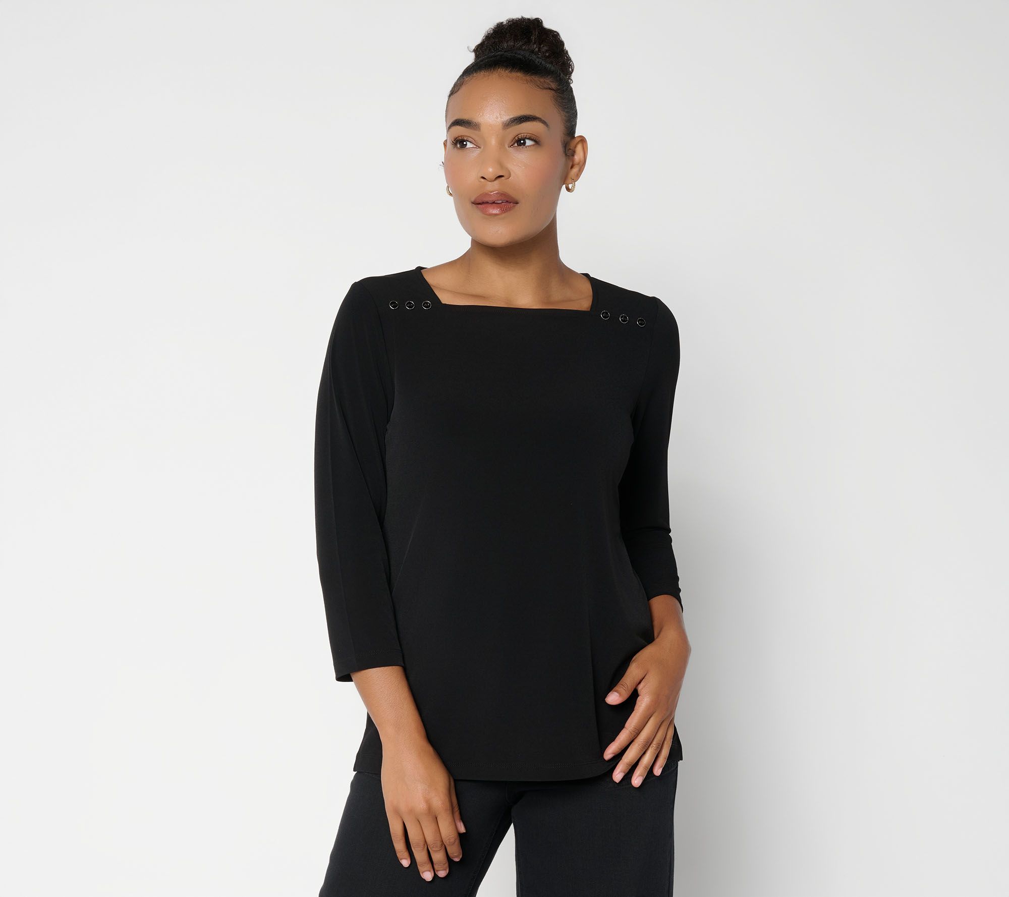 Susan Graver Liquid Knit Square Neck 3/4 Sleeve Top