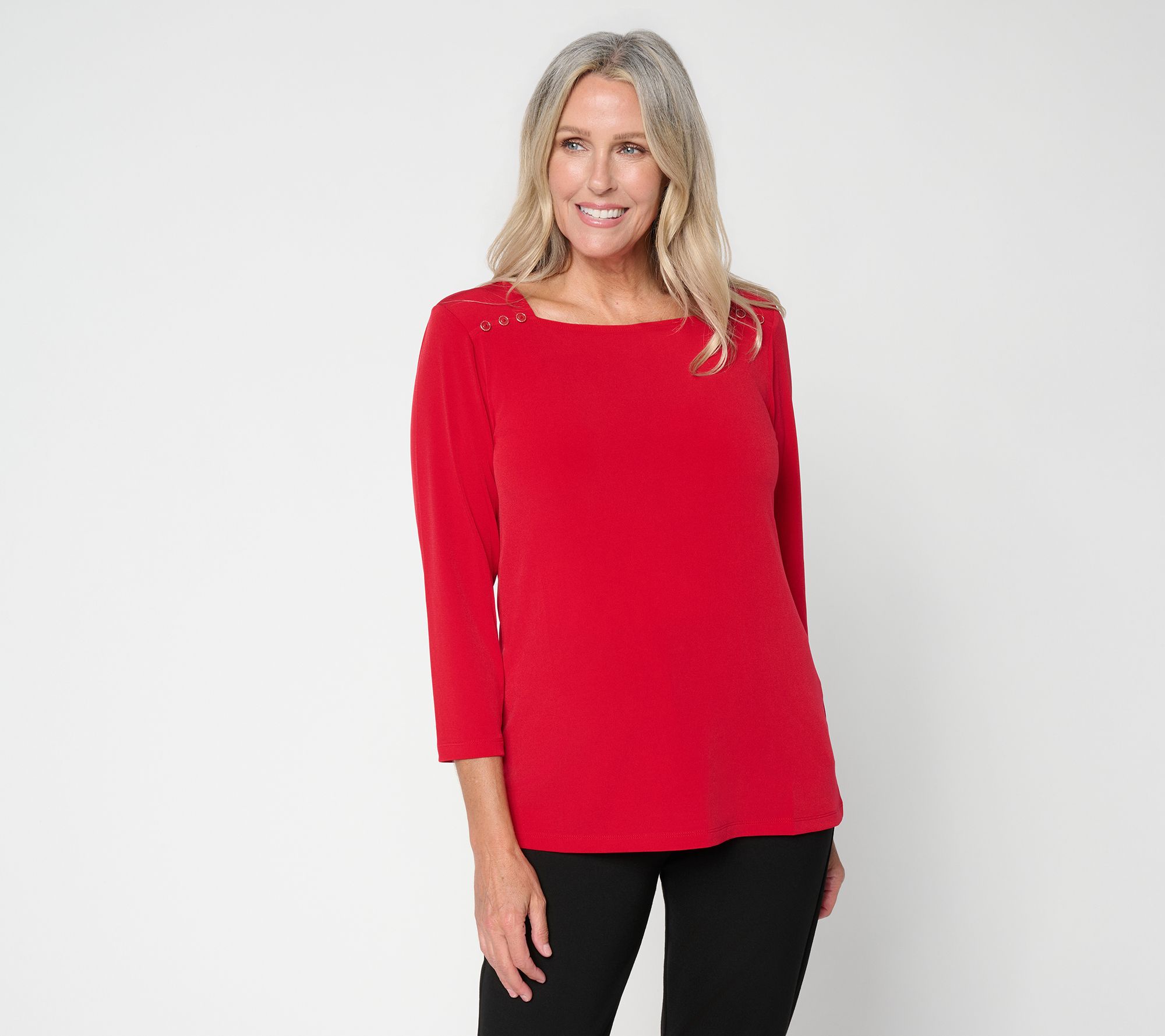Susan Graver Liquid Knit Square Neck 3/4 Sleeve Top